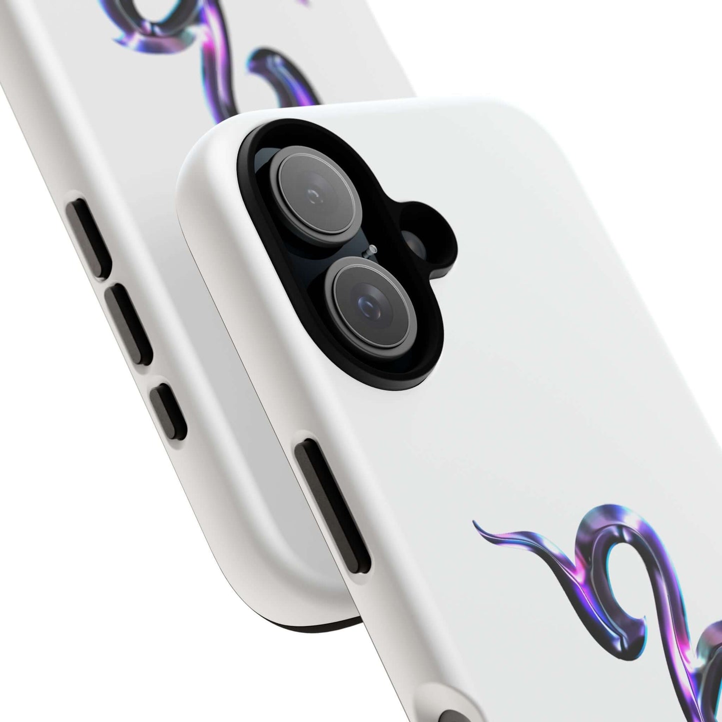 Personalized Zodiac phone case featuring a vibrant multi-color snake design on a sleek white background.