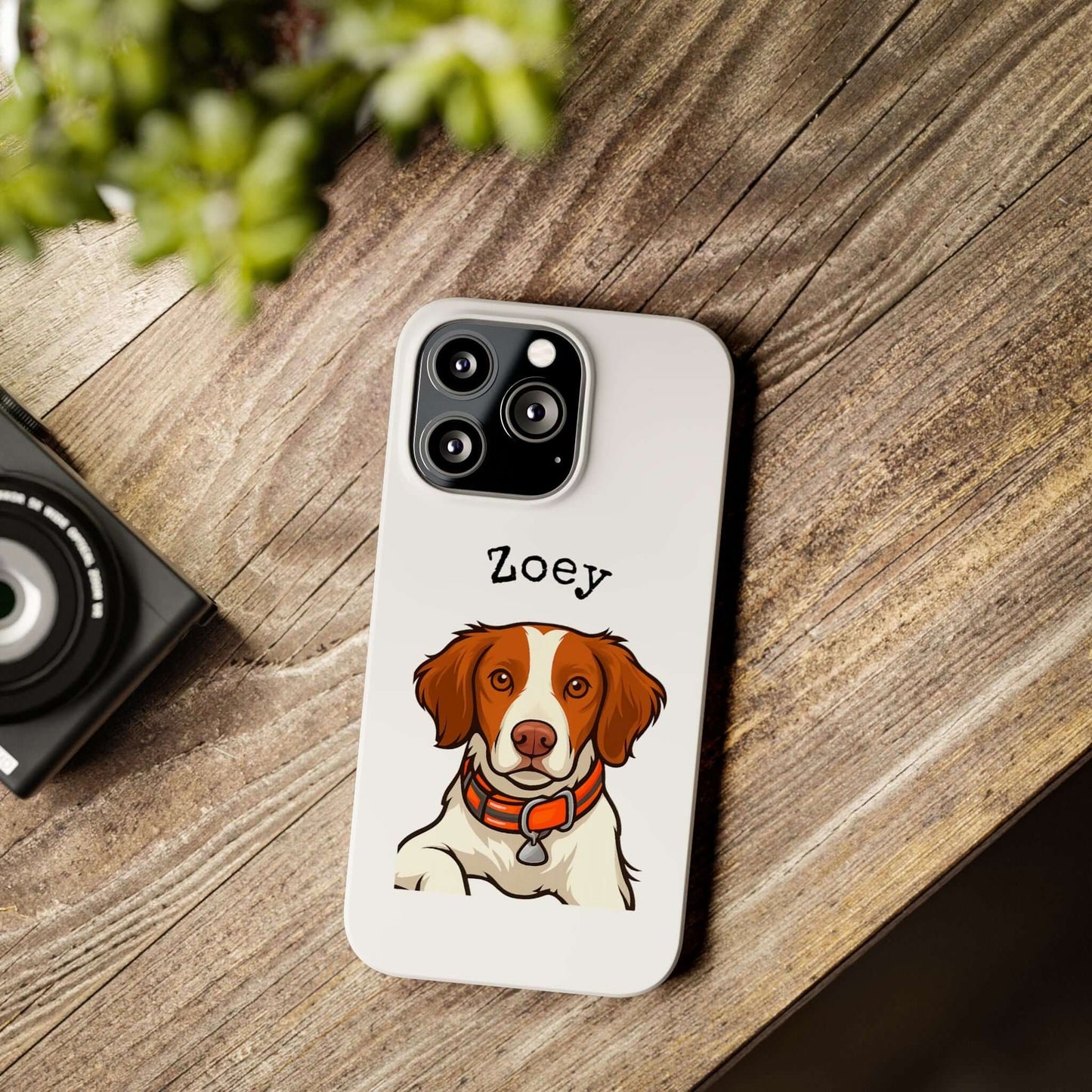 Custom Cartoon Phone Case featuring a cartoon dog named Zoey, stylish and protective, perfect gift for dog lovers.