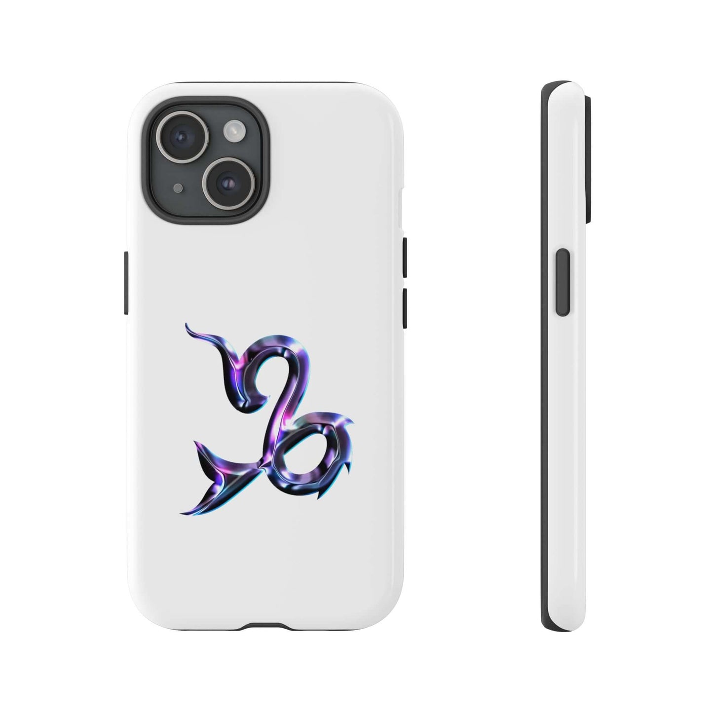 Personalized Zodiac phone case featuring a vibrant Capricorn symbol on a sleek white background.