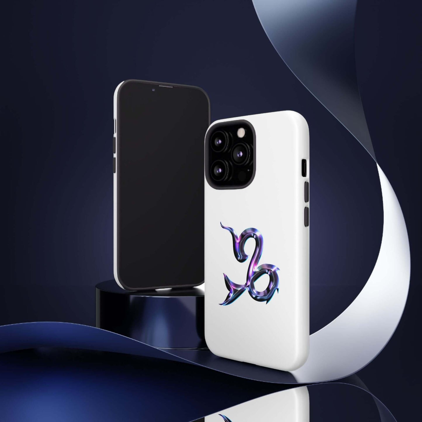 Stylish personalized Zodiac phone case featuring a colorful symbol on a sleek white background.
