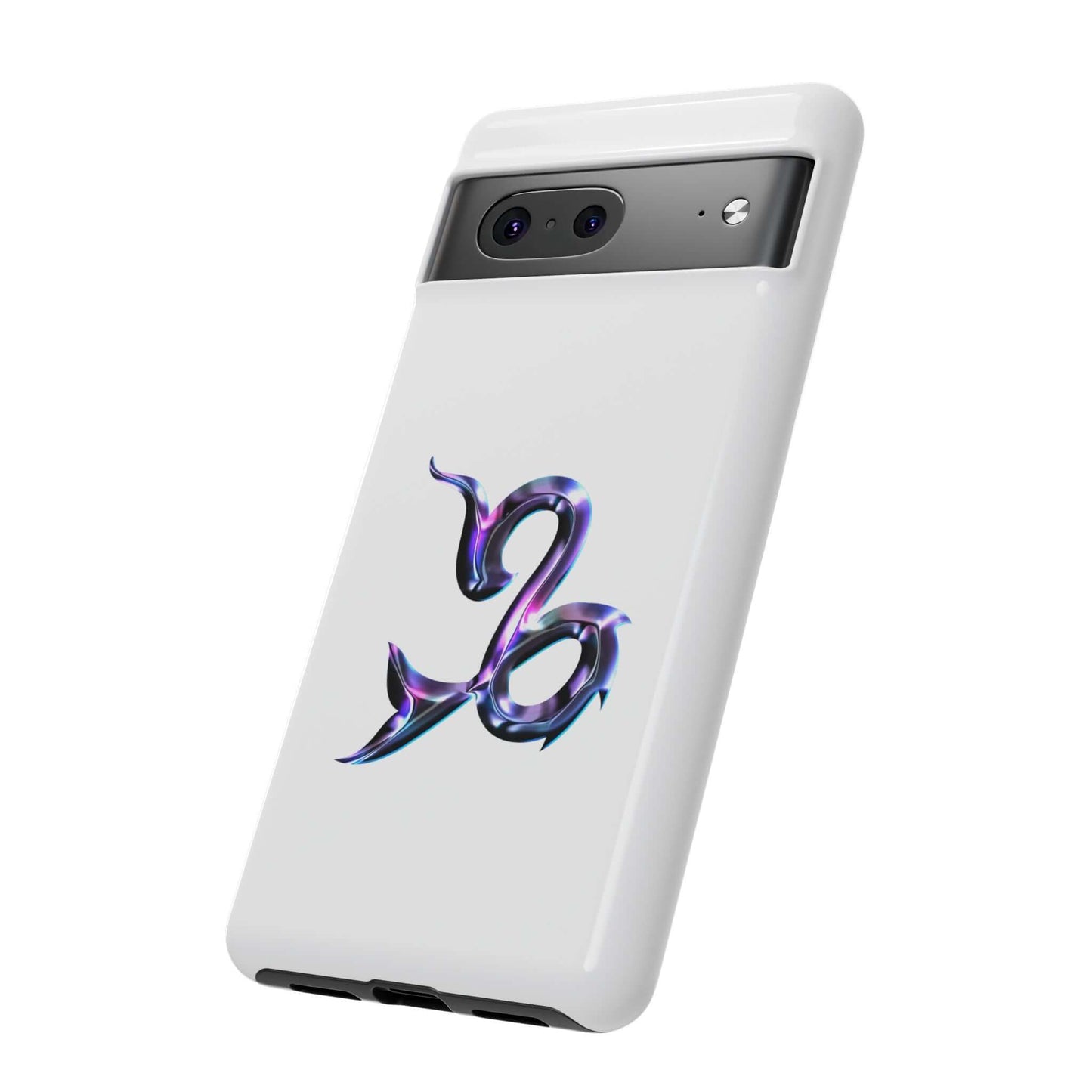 Personalized Zodiac phone case featuring a colorful Capricorn design on a sleek white background.