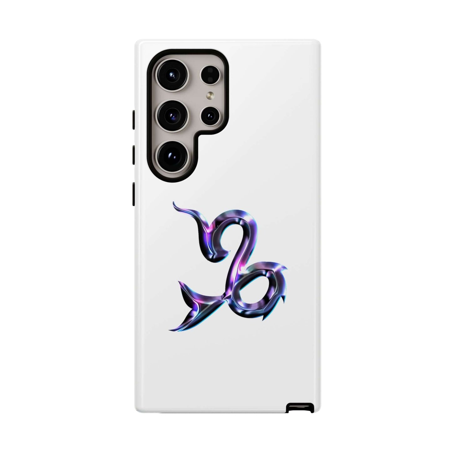 Personalized zodiac phone case featuring a vibrant Capricorn design on a sleek white background.