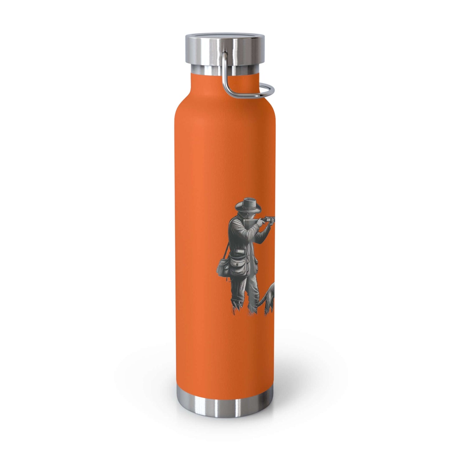 Personalized copper vacuum insulated bottle with hunter and dog design, perfect for outdoor adventures.