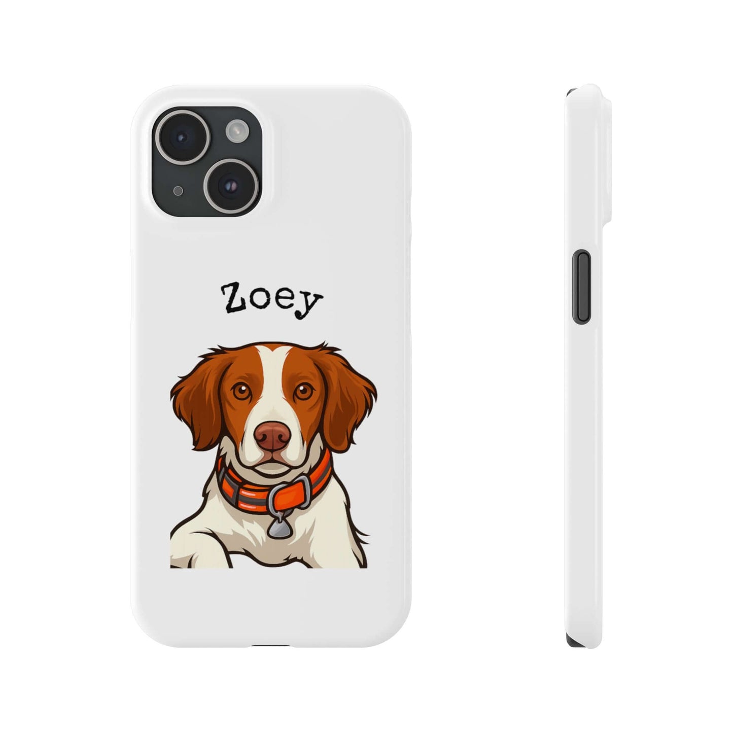 Custom cartoon phone case featuring a dog named Zoey, showcasing vibrant details and a protective design.