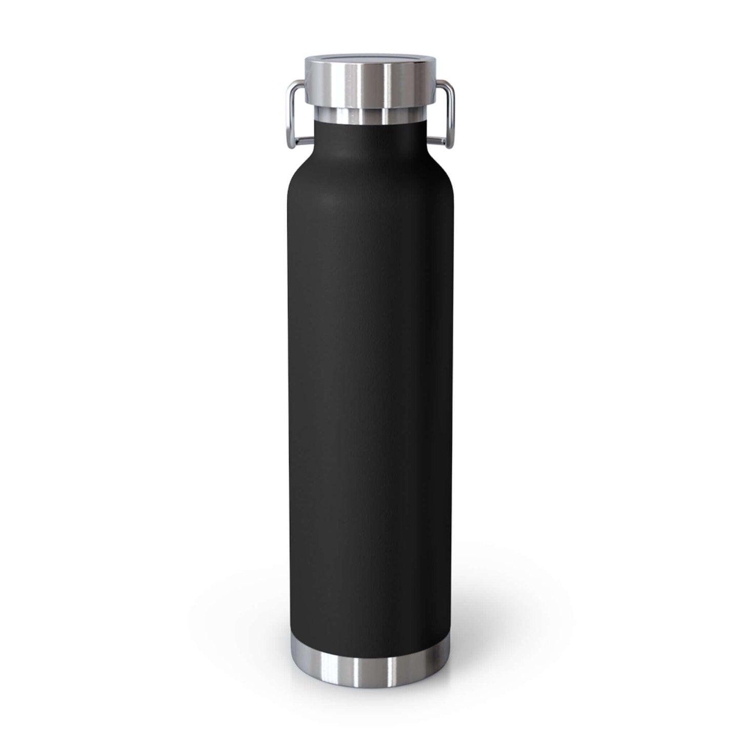 Black stainless steel vacuum insulated bottle with silver accents, perfect for outdoor adventures and hydration.