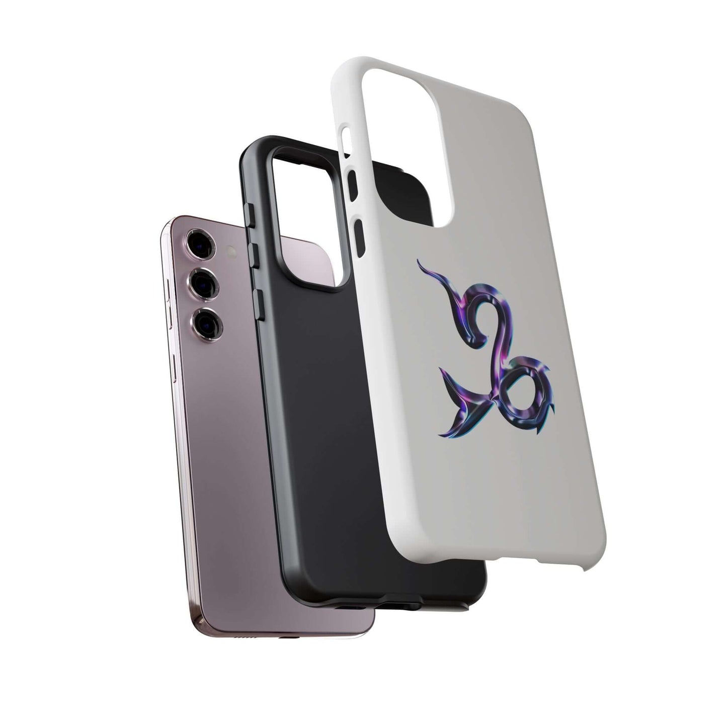 Personalized Zodiac phone cases in black, white, and purple designs showcasing astrology themes for stylish protection.