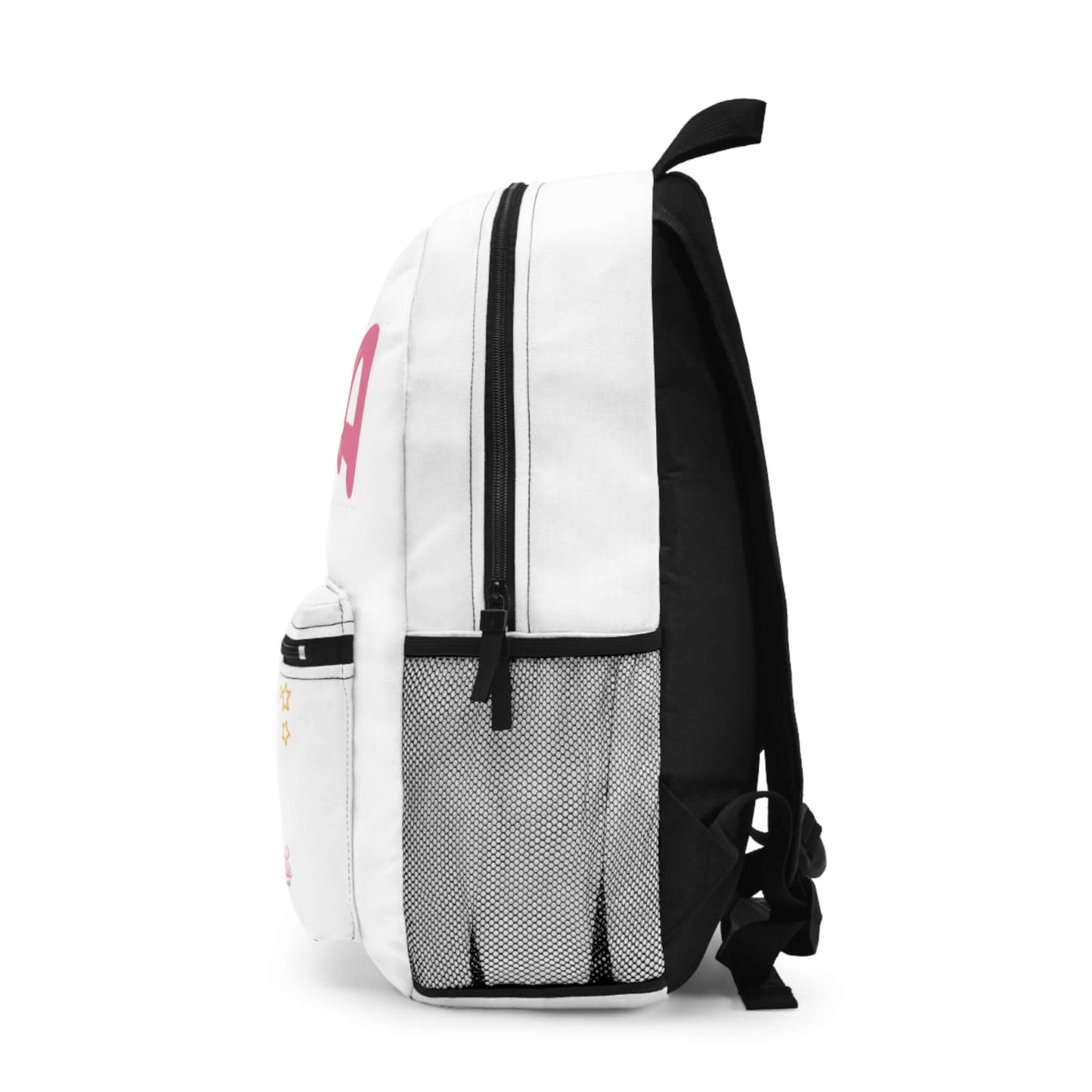 Personalized unicorn design kids backpack side view, ideal for preschool and elementary school adventures.