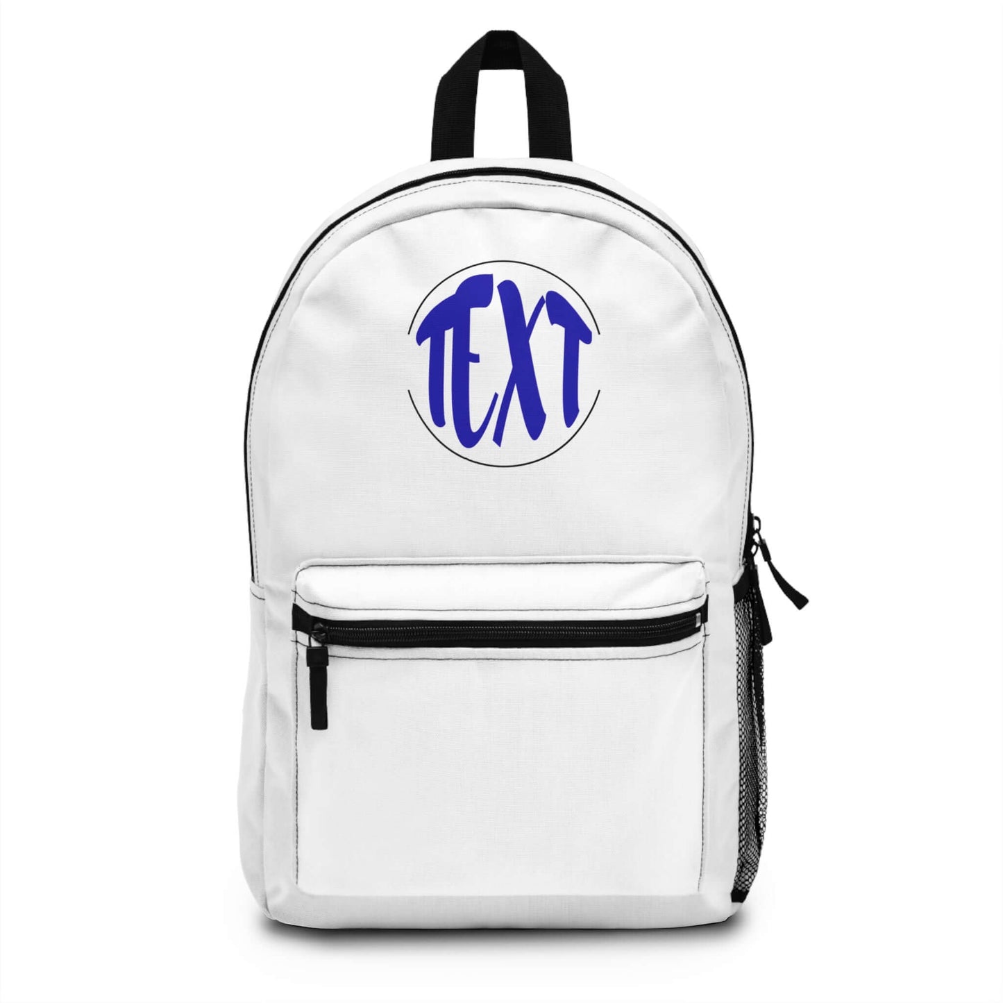 Personalized stylish white backpack with custom text and durable design for everyday use.