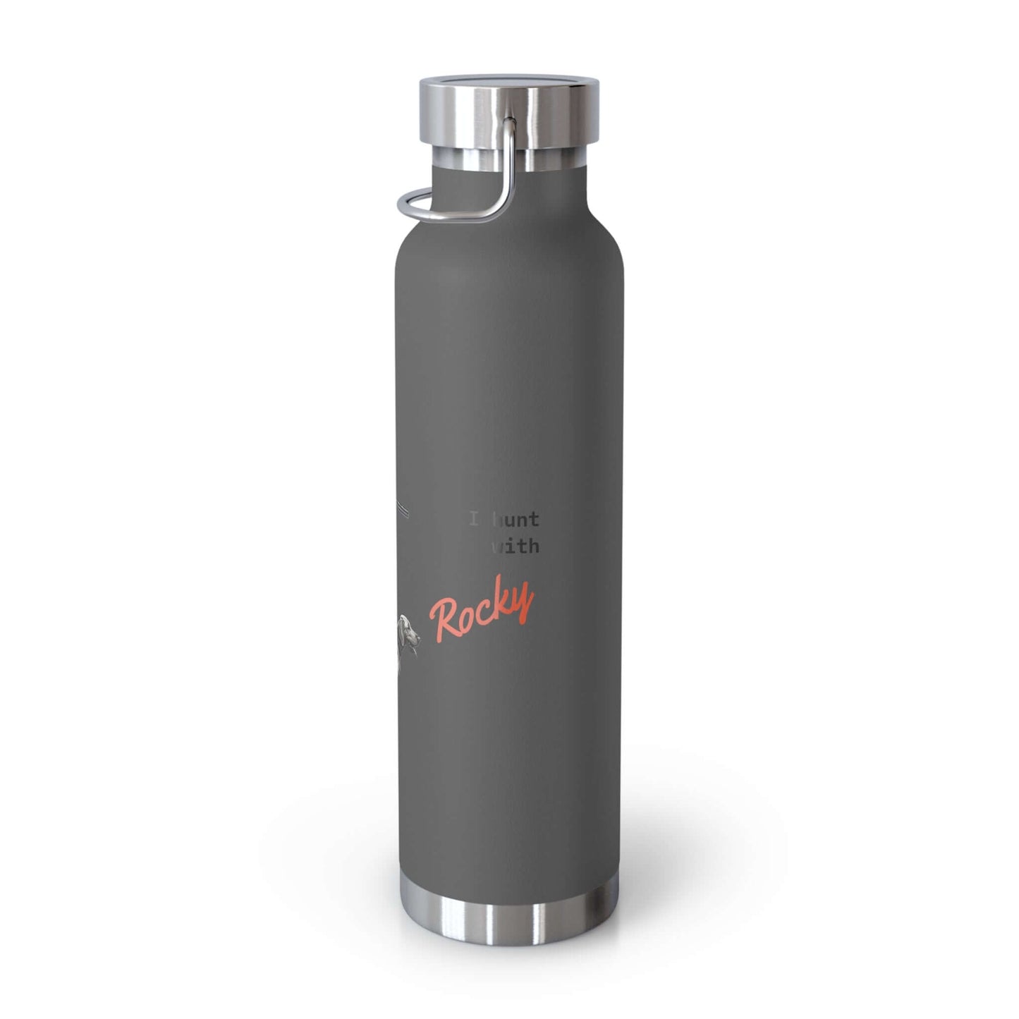 Personalized copper vacuum insulated bottle with hunter and dog design, perfect for outdoor adventures.