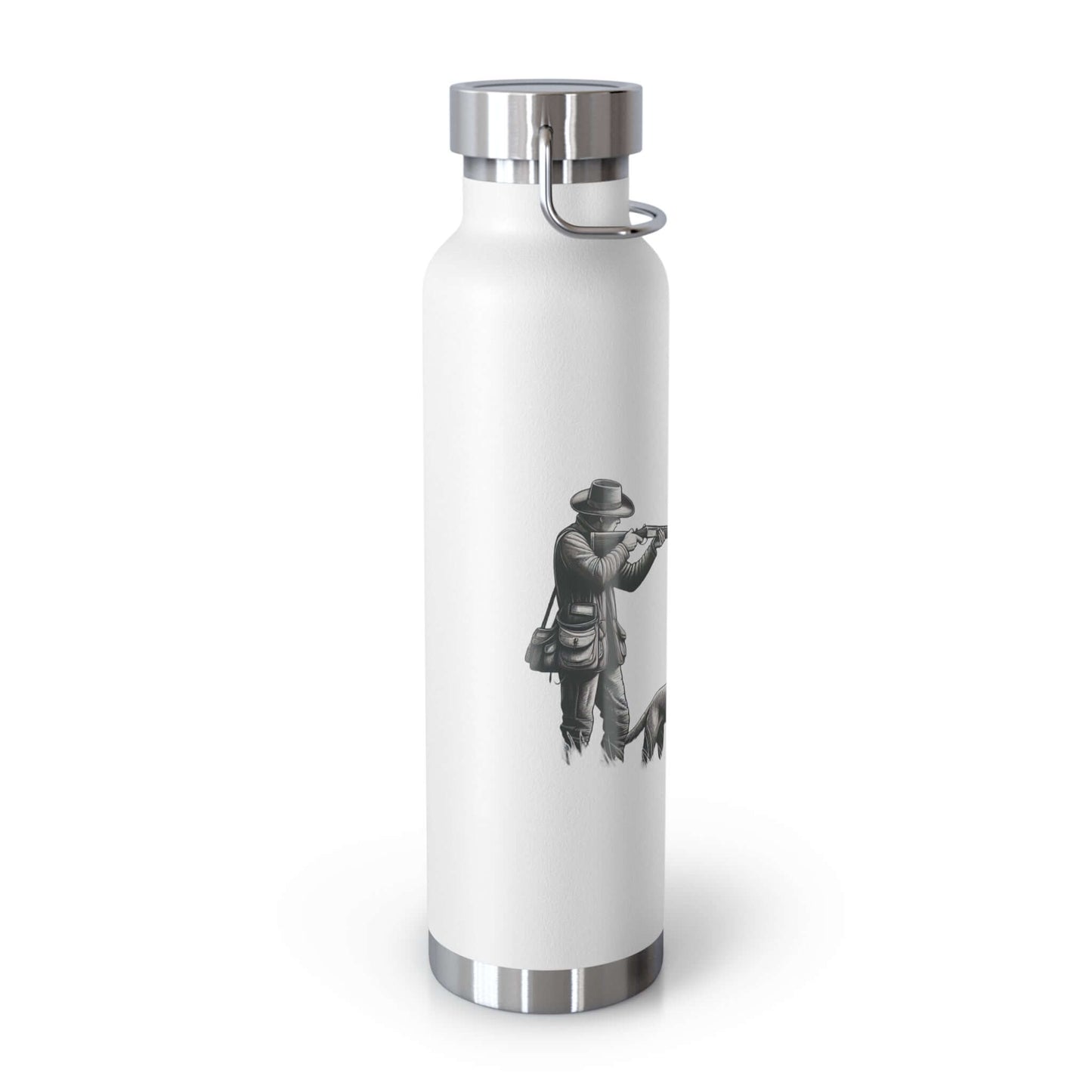 Personalized copper vacuum insulated bottle with hunter and dog design, perfect for outdoor adventures.