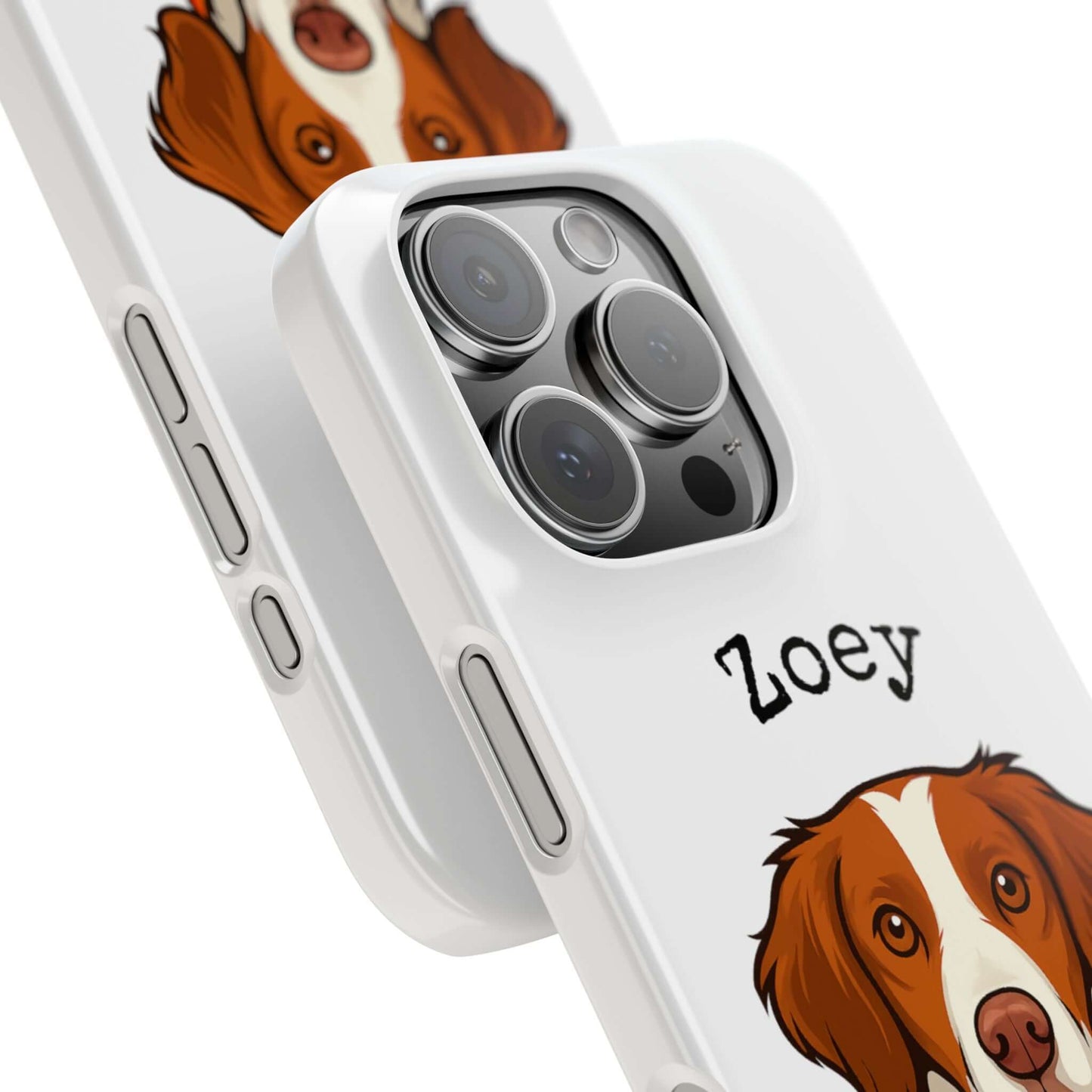 Custom phone case featuring a cartoon dog design with the name 'Zoey', perfect for pet lovers.