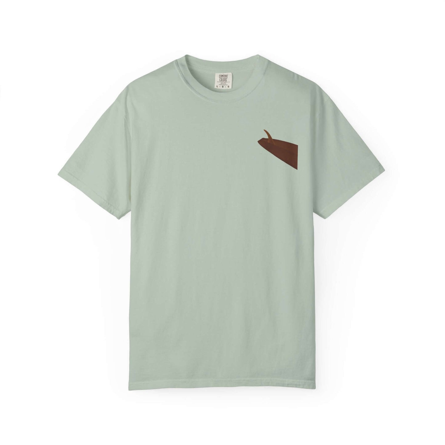 Personalized surf-inspired t-shirt in light green with brown surfboard design, perfect for summer vibes.
