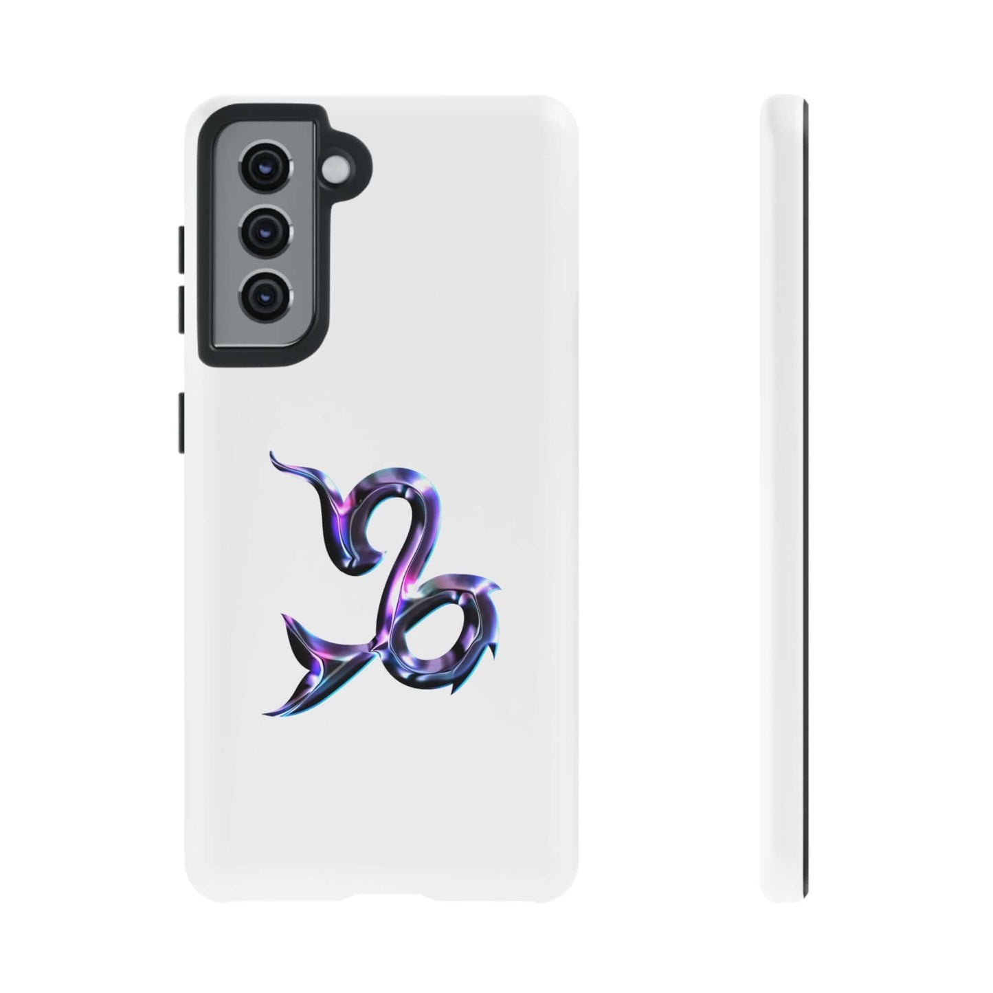 Personalized Zodiac phone case featuring a colorful Capricorn design on a sleek white background.