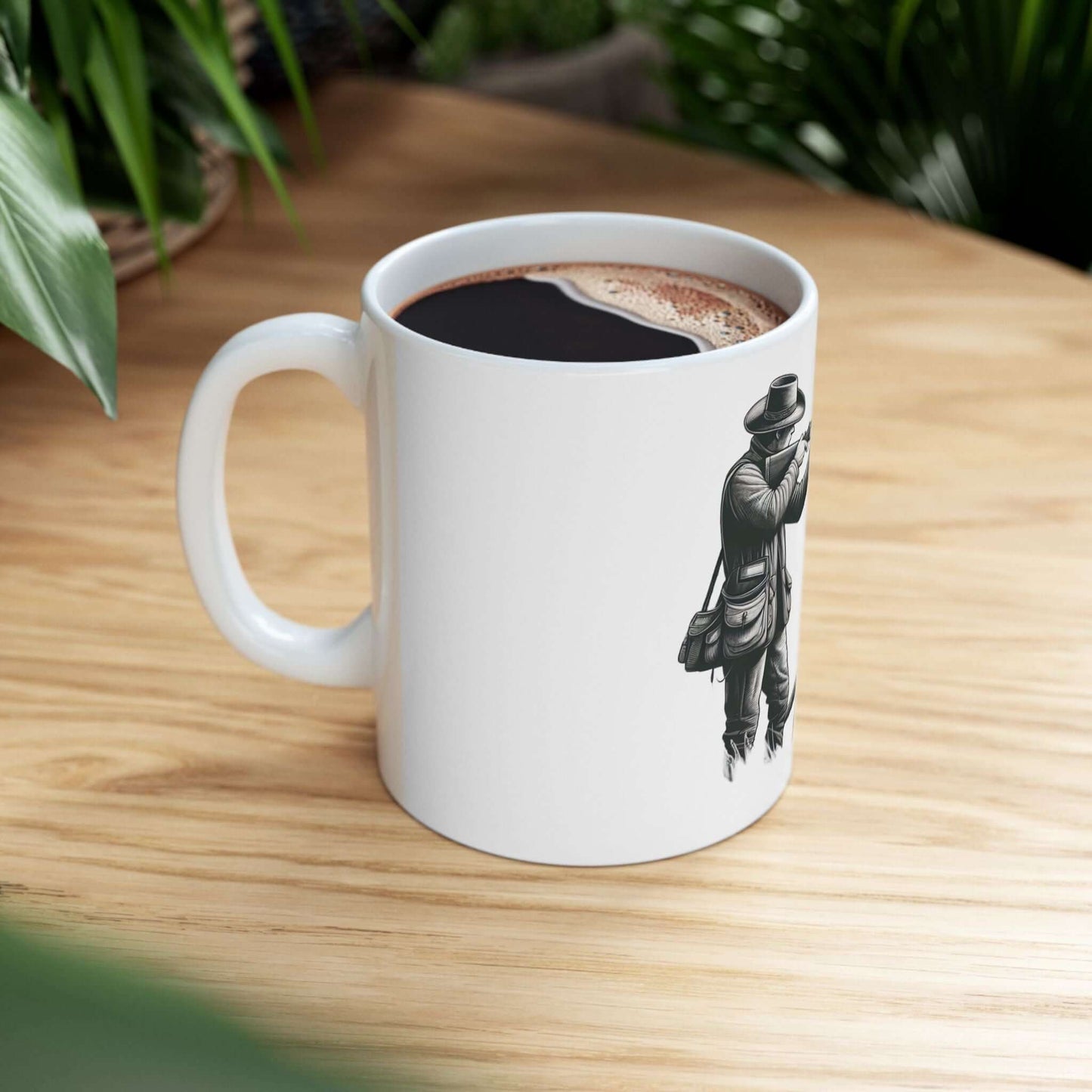 Personalized white hunting enthusiast mug with a rugged design, perfect for coffee lovers and adventurers.