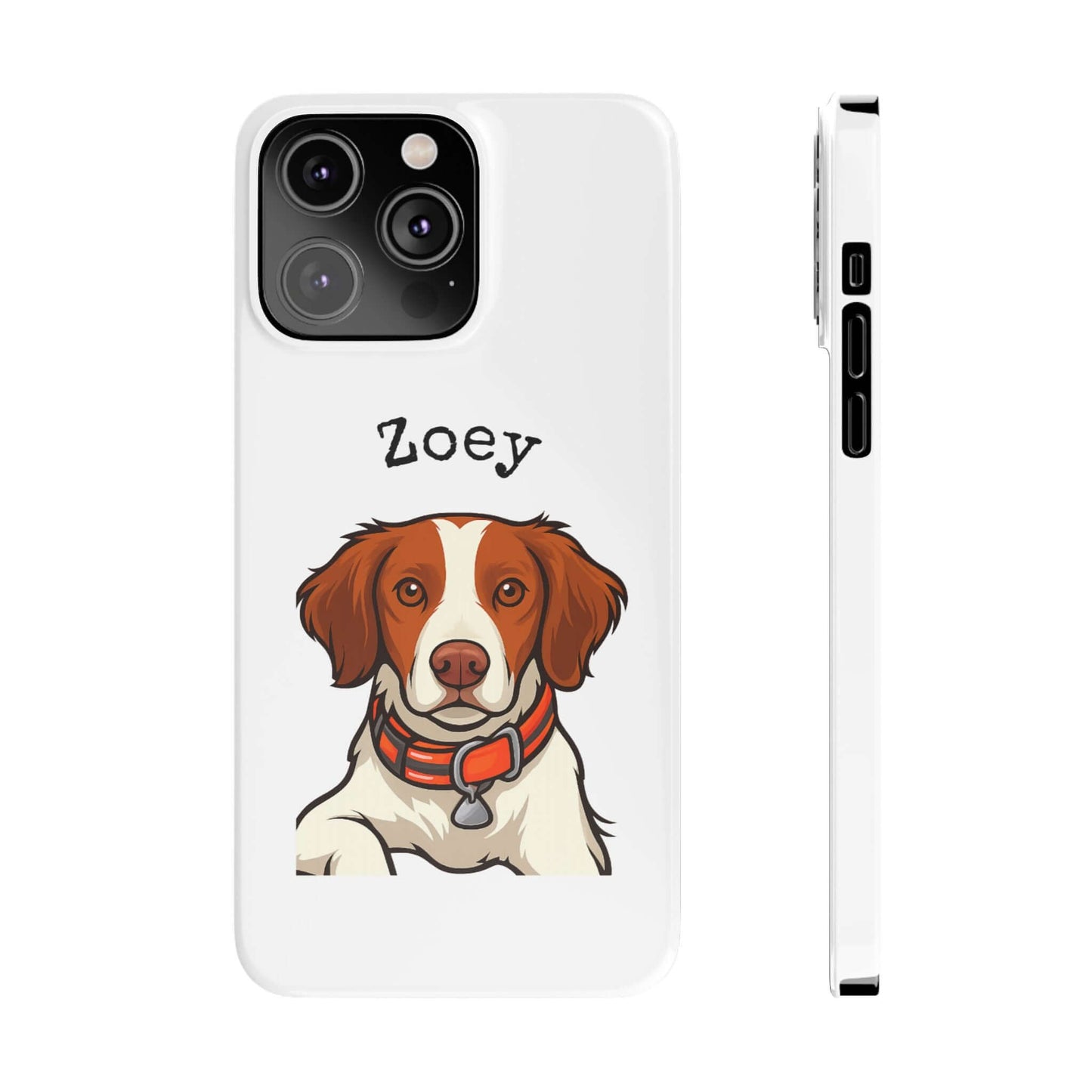 Custom cartoon phone case featuring a dog portrait named Zoey, perfect for dog lovers.