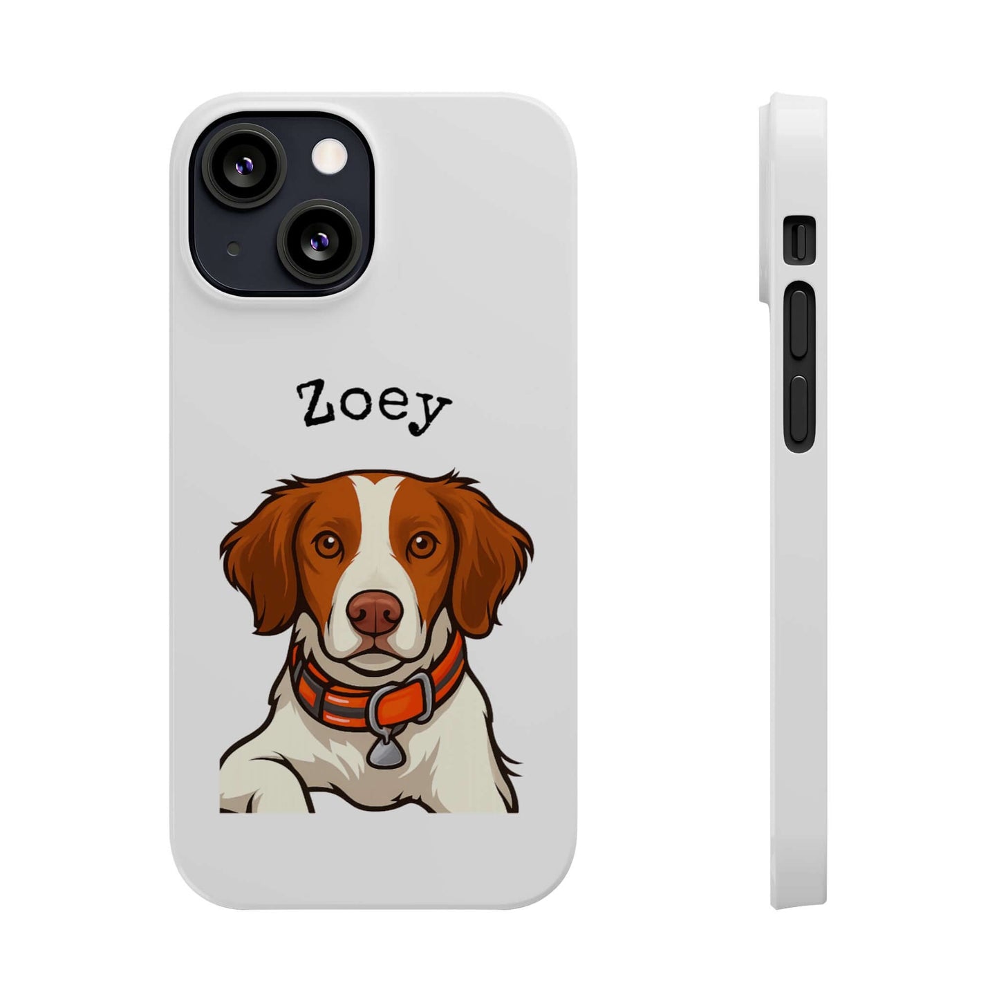 Custom cartoon dog phone case featuring a portrait of Zoey, perfect gift for dog lovers.