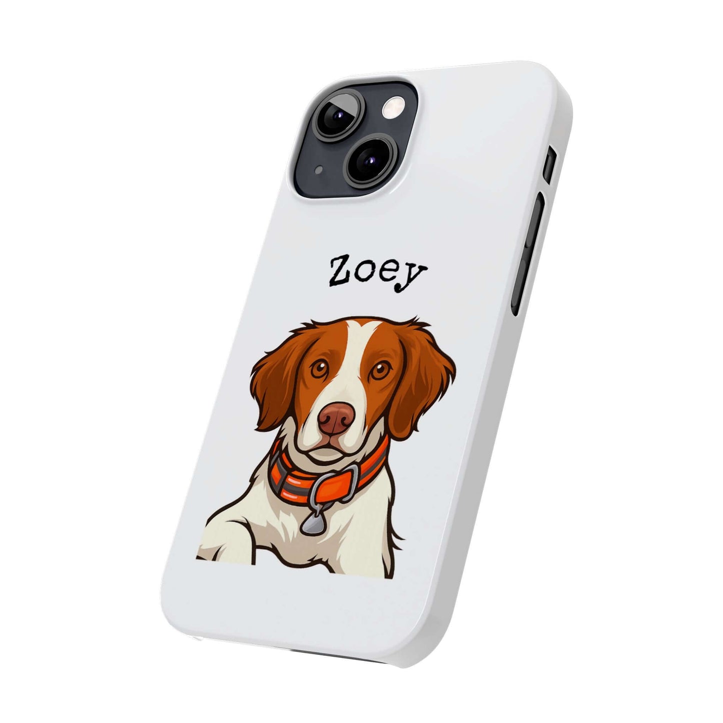 Custom cartoon phone case featuring a dog named Zoey, perfect for dog lovers.