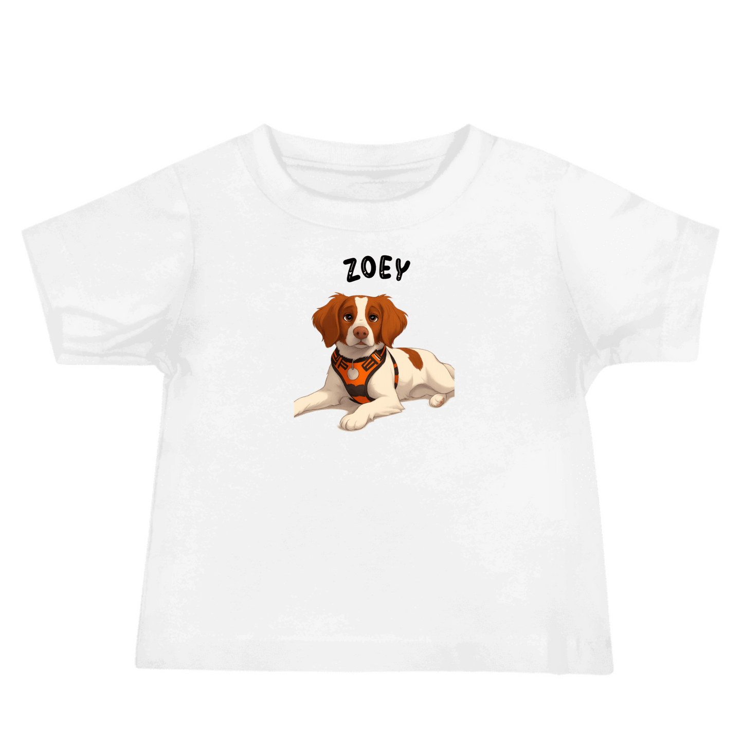 Custom cartoon pet baby tee featuring a cute dog named Zoey, perfect for little ones.