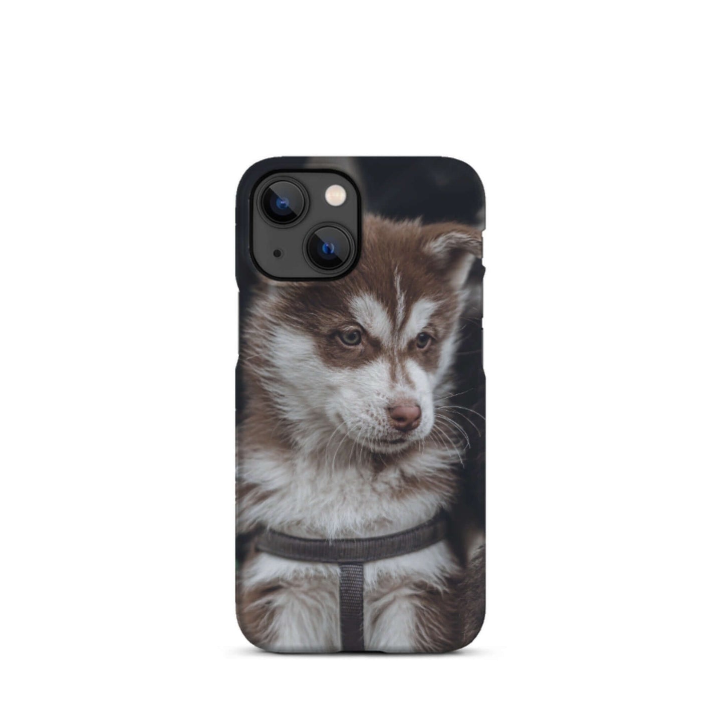 Custom iPhone case featuring a cute brown and white puppy, perfect for pet lovers and personalized style.