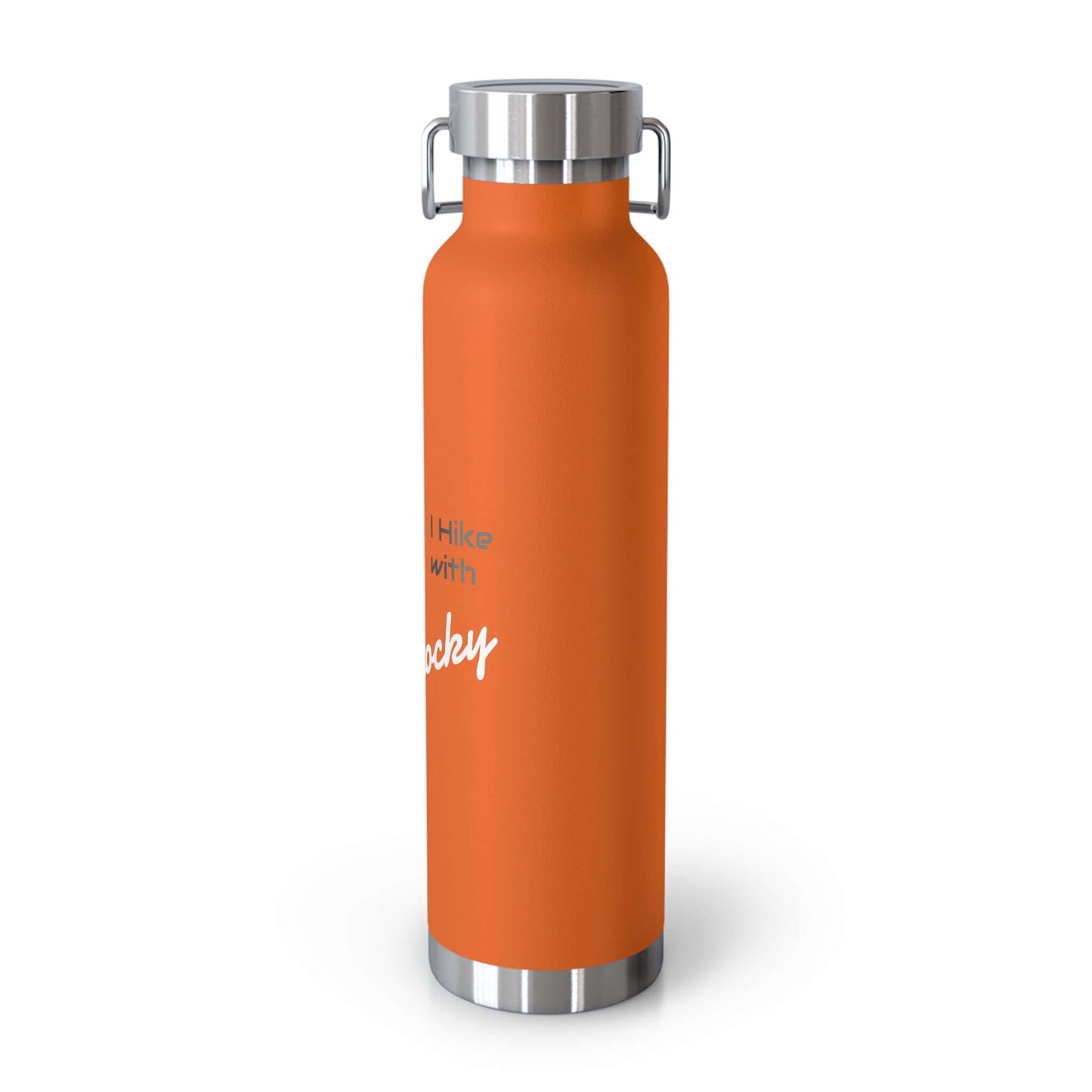 Personalized insulated hiking bottle in orange, perfect for outdoor adventures and keeping drinks hot or cold.