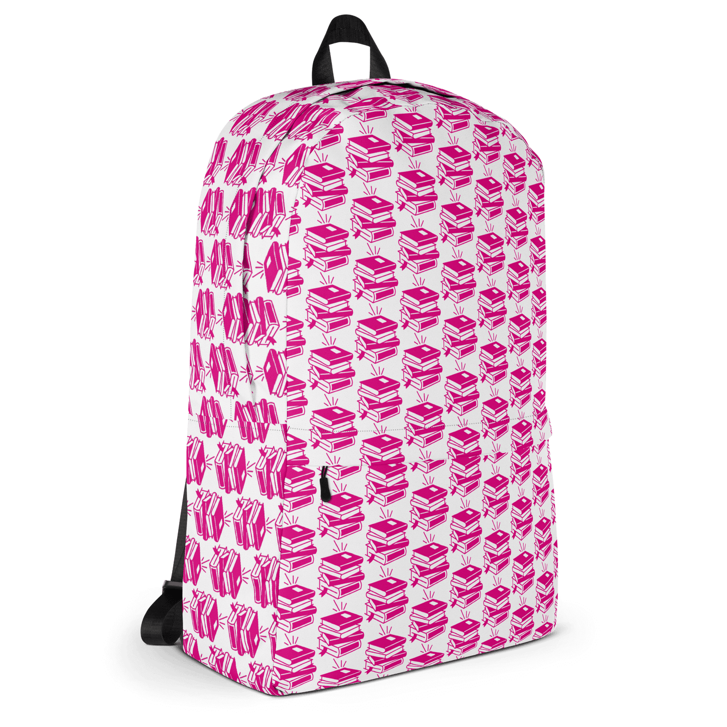 Stylish pink pattern backpack, ideal for school and outdoor adventures, featuring padded straps and water-resistant material.