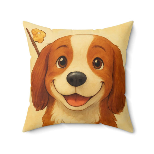 Cartoon Pet Pillow – Custom Illustration from Your Pet’s Photo featuring a happy dog with a playful expression.