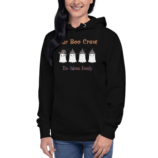 Custom Boo Crew Family Hoodie – Halloween Ghost Parade featuring adorable ghost designs for family celebrating Halloween.