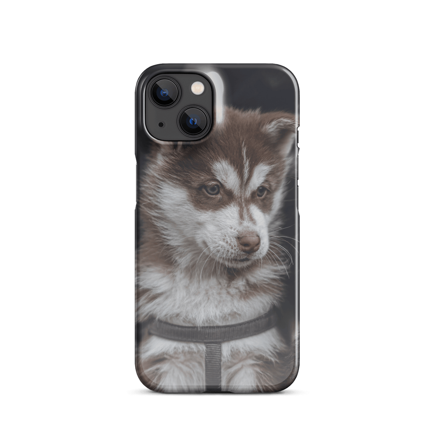 Custom iPhone case featuring a cute brown and white puppy design, adding your style to phone protection.