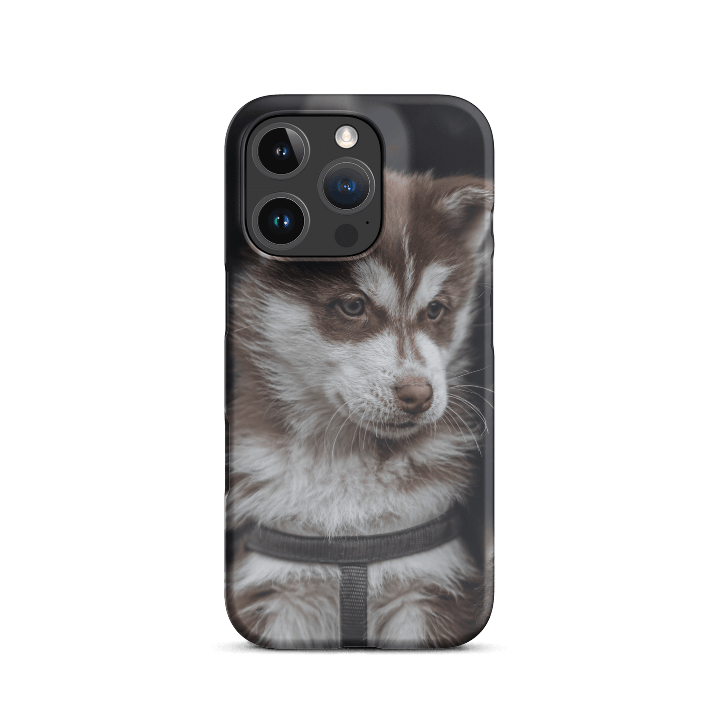 Custom iPhone case featuring a cute brown and white puppy, perfect for dog lovers to showcase their furry friends.