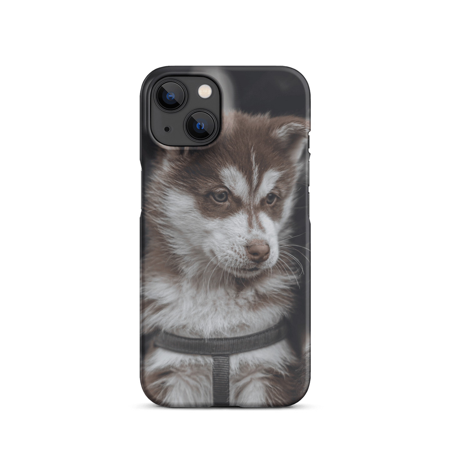 Custom iPhone case featuring an adorable husky puppy design, perfect for pet lovers and stylish minimalists.