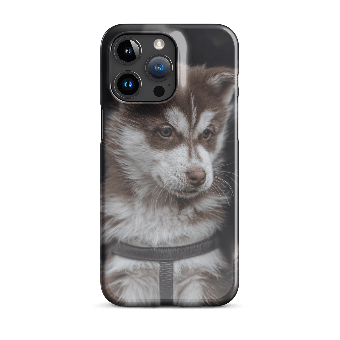 Custom iPhone case featuring an adorable brown and white puppy, perfect for showcasing your style and love for pets.