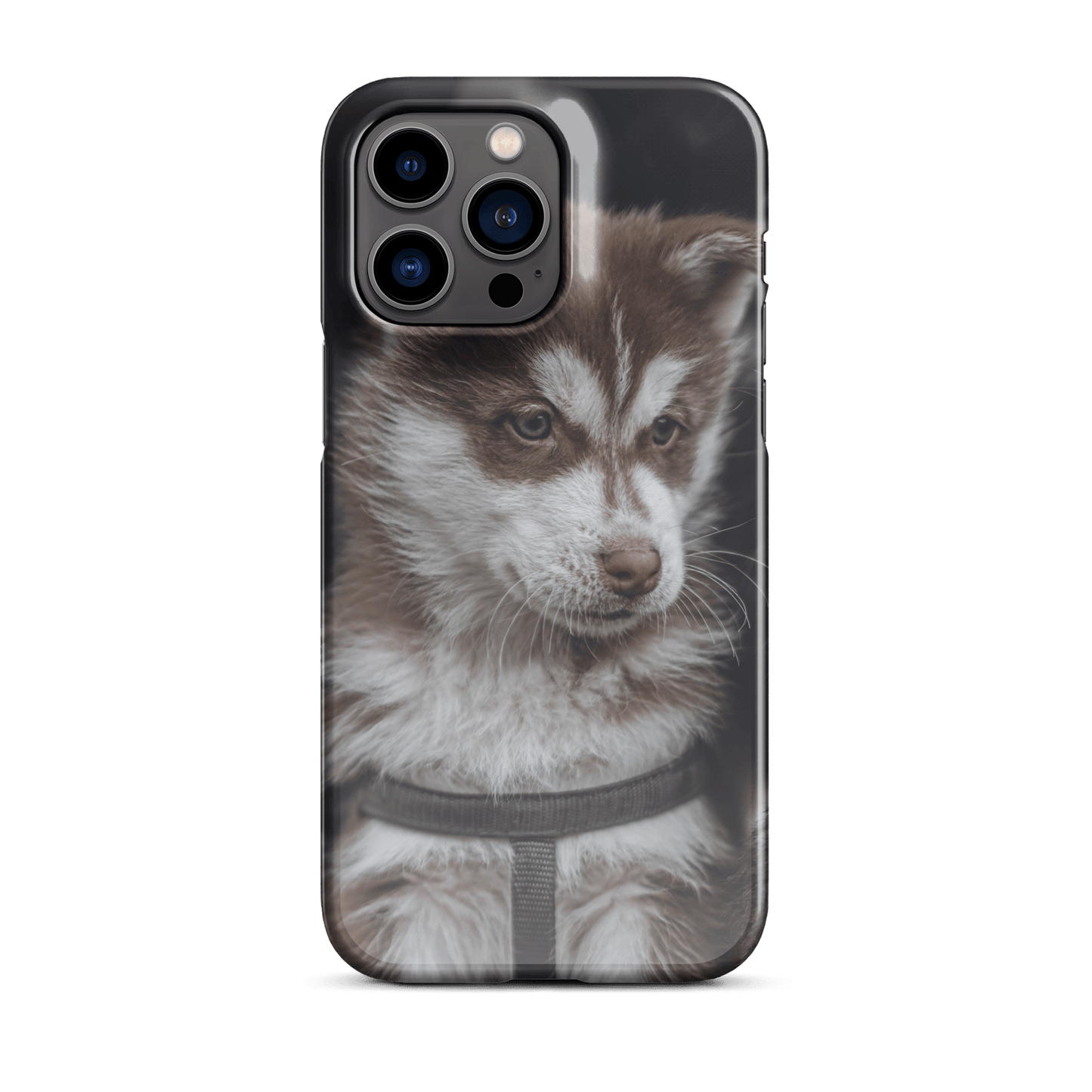 Custom iPhone case featuring a cute brown and white puppy, perfect for showcasing your personal style.