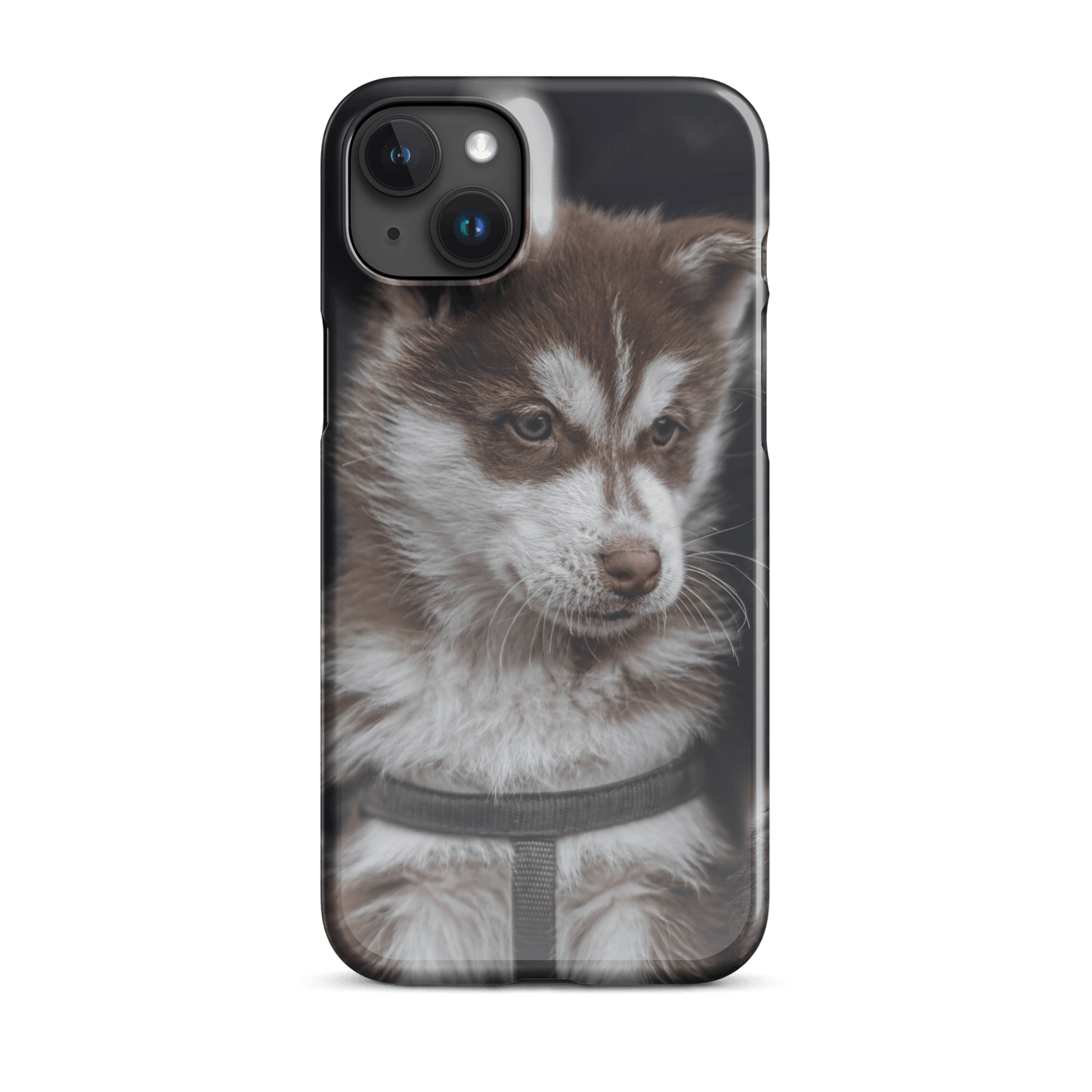 Custom iPhone case featuring a cute brown and white puppy for a personalized touch.