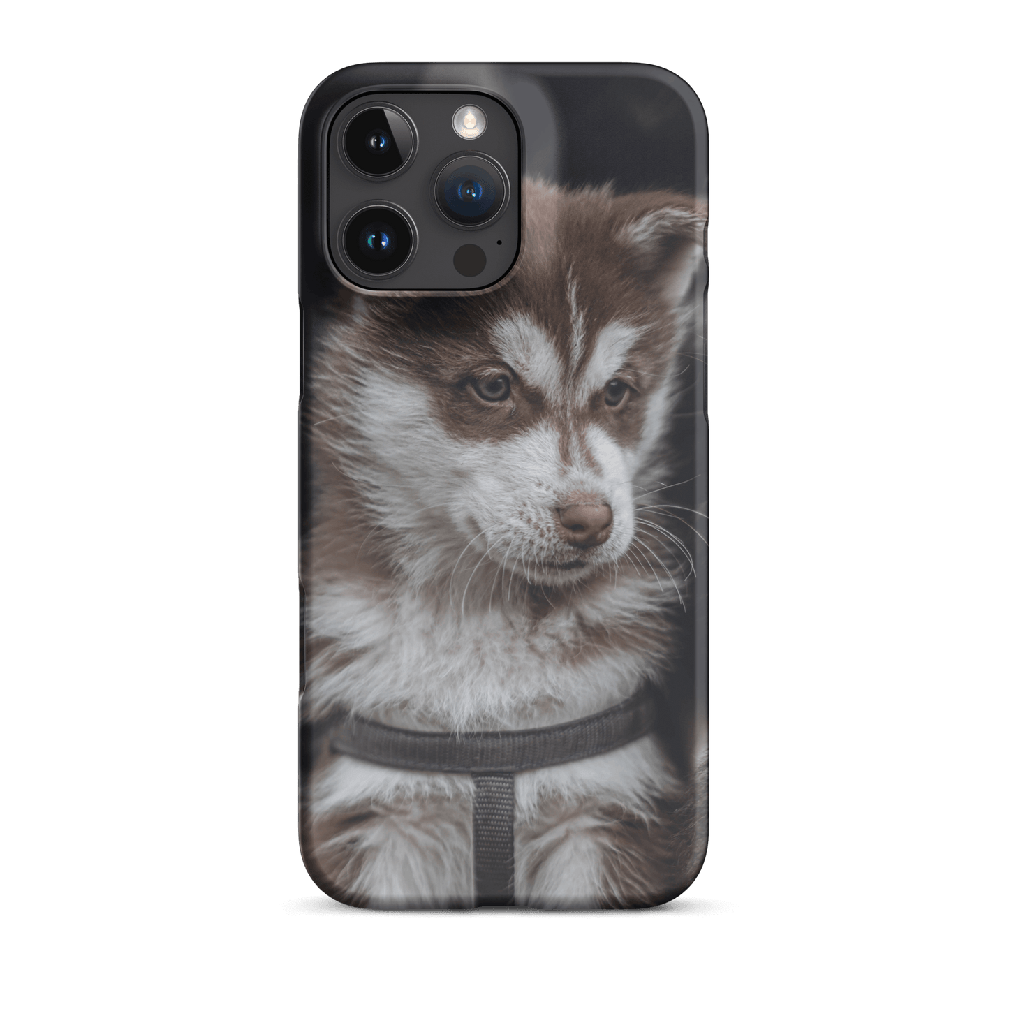 Custom iPhone case featuring an adorable husky puppy, showcasing your love for pets and unique style.