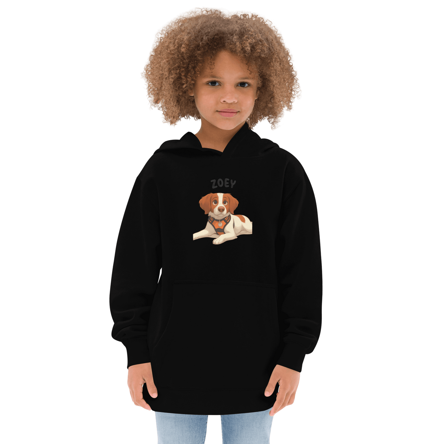 Custom Pet Hoodie for Kids – Magical Cartoon Personalized Gift featuring a black hoodie with a cartoon dog.