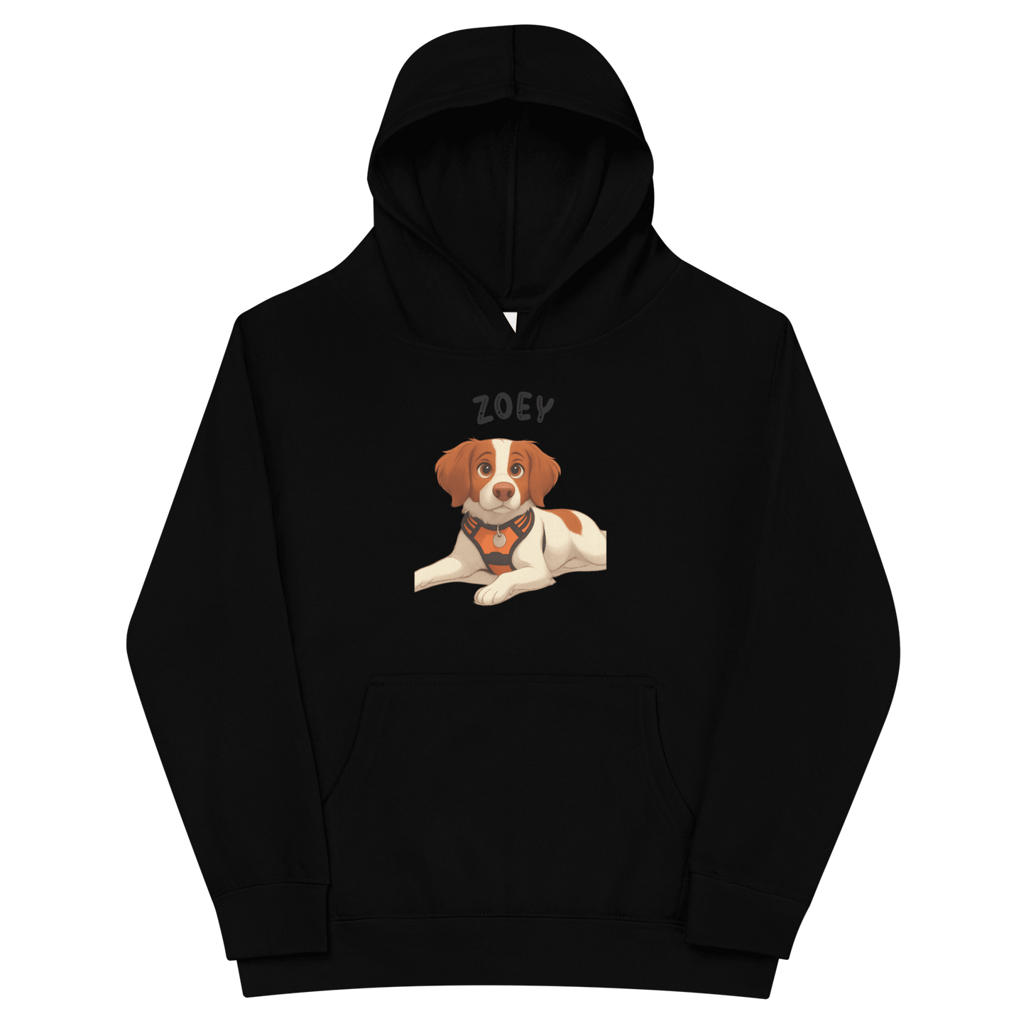 Custom Pet Hoodie for Kids – Magical Cartoon Personalized Gift featuring a cartoon dog illustration named Zoey.