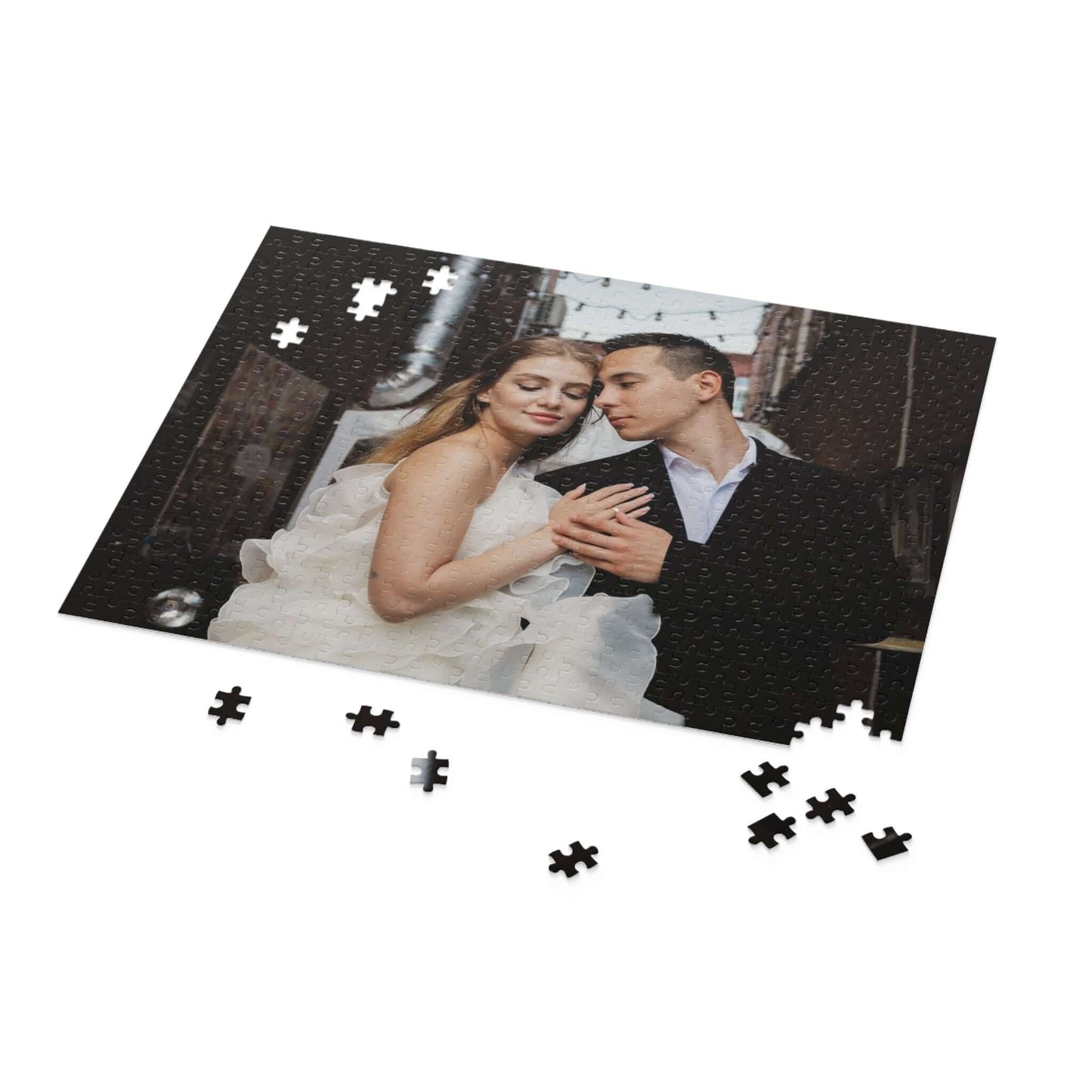 Custom photo puzzle featuring a couple in love, perfect for fun family activities and memorable gifts.