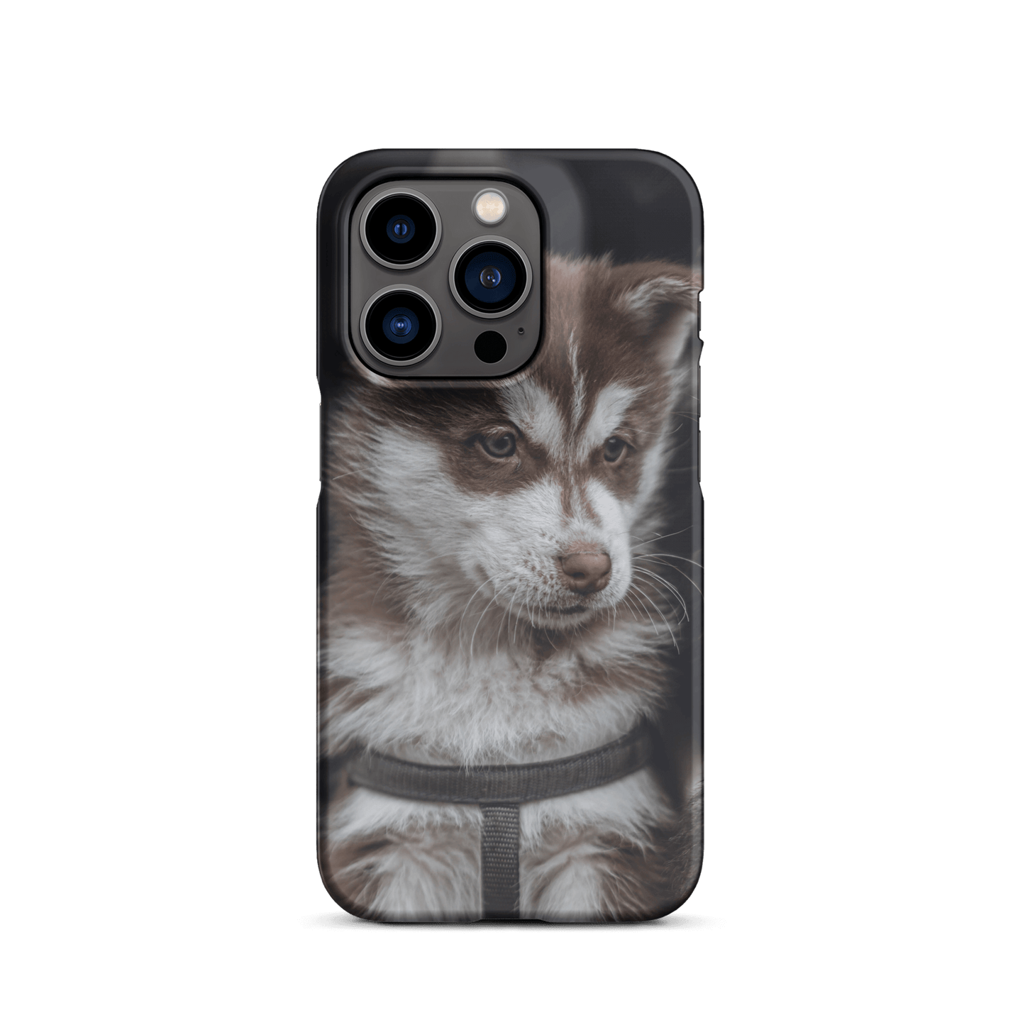 Custom iPhone case featuring a cute brown and white puppy, perfect for showing off your furry friend!