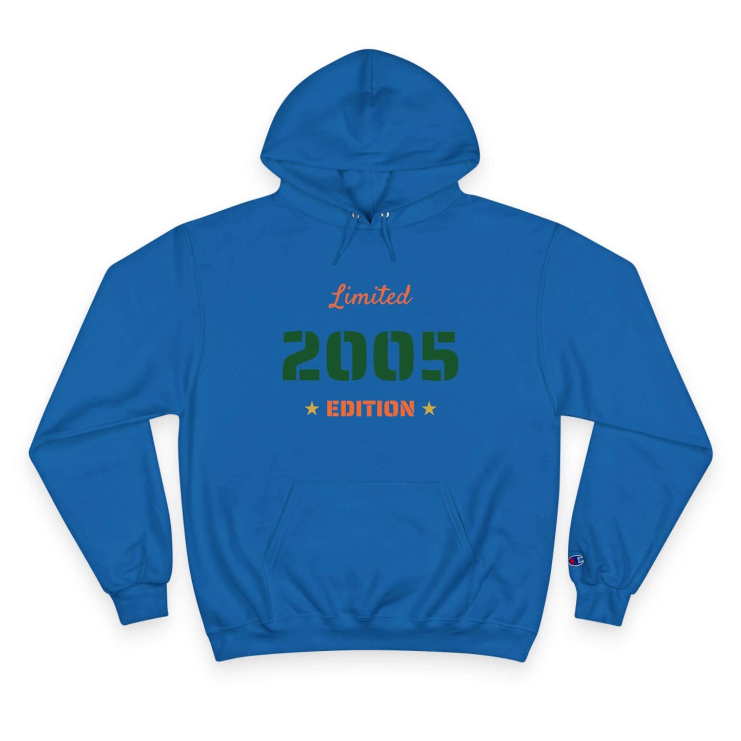 Limited Edition Year Hoodie – Champion Comfort, Collegiate Colors in vibrant blue with 2005 design.