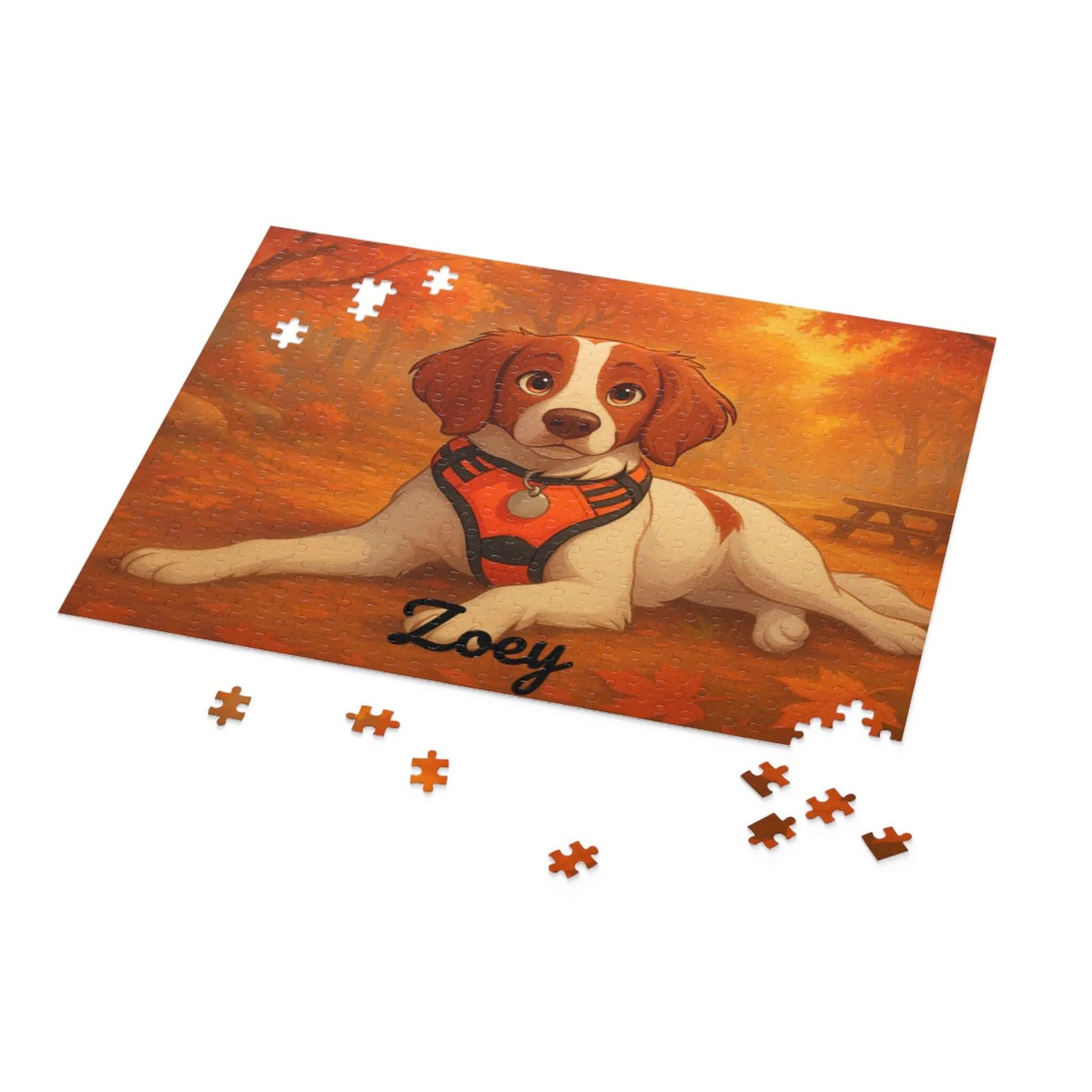 Magical Autumn Cartoon Puzzle – Personalized Pet & Family Keepsake featuring a cartoon dog in autumn colors