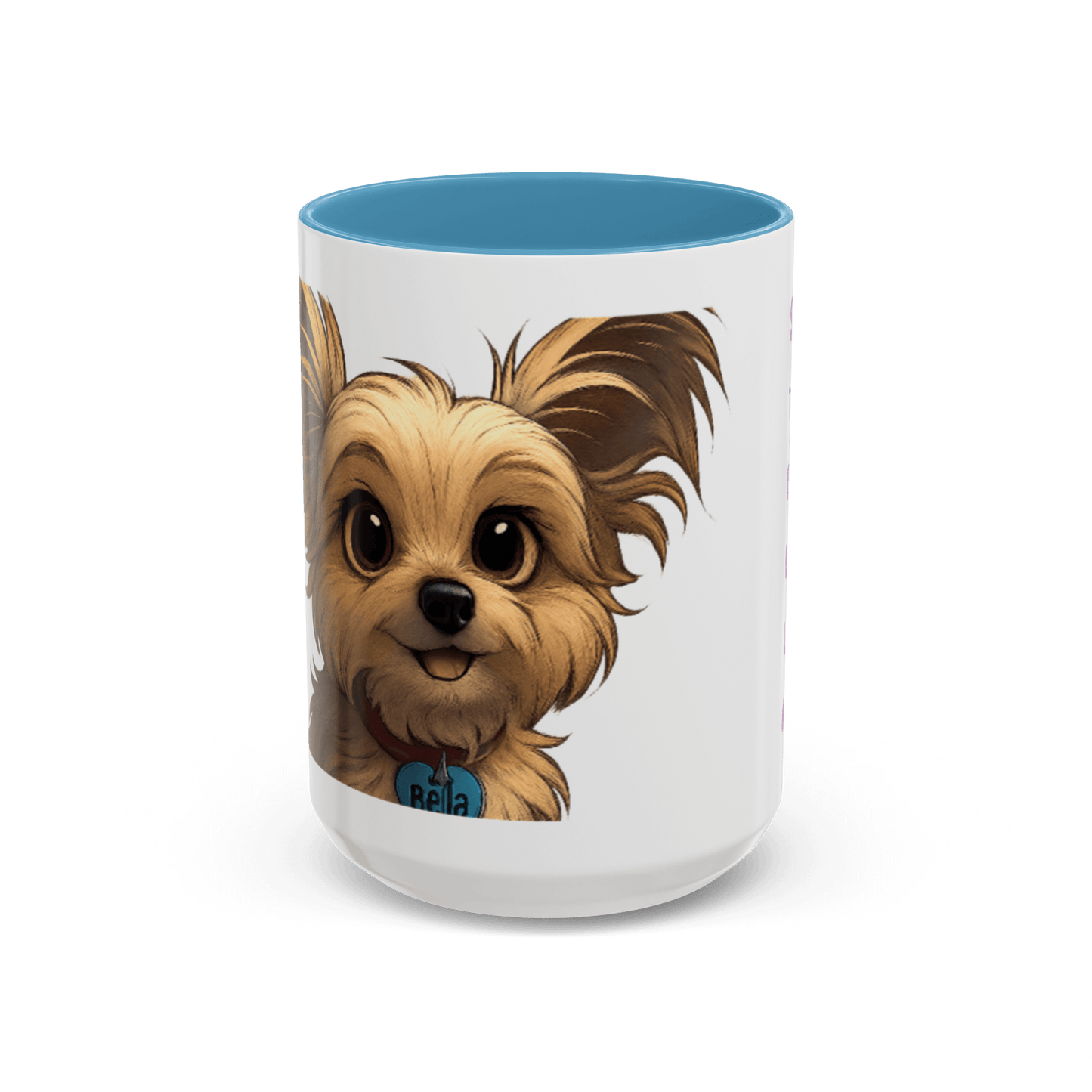 Personalized Pet Cartoon Mug featuring a cute cartoon dog illustration with the name 'Bella' on it.