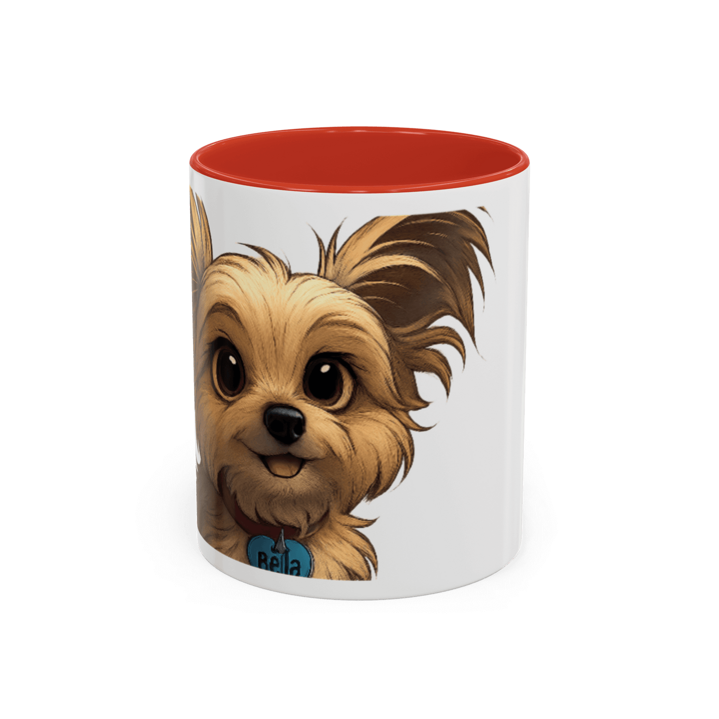 Personalized pet cartoon mug featuring a cheerful furry friend named Bella in vibrant colors