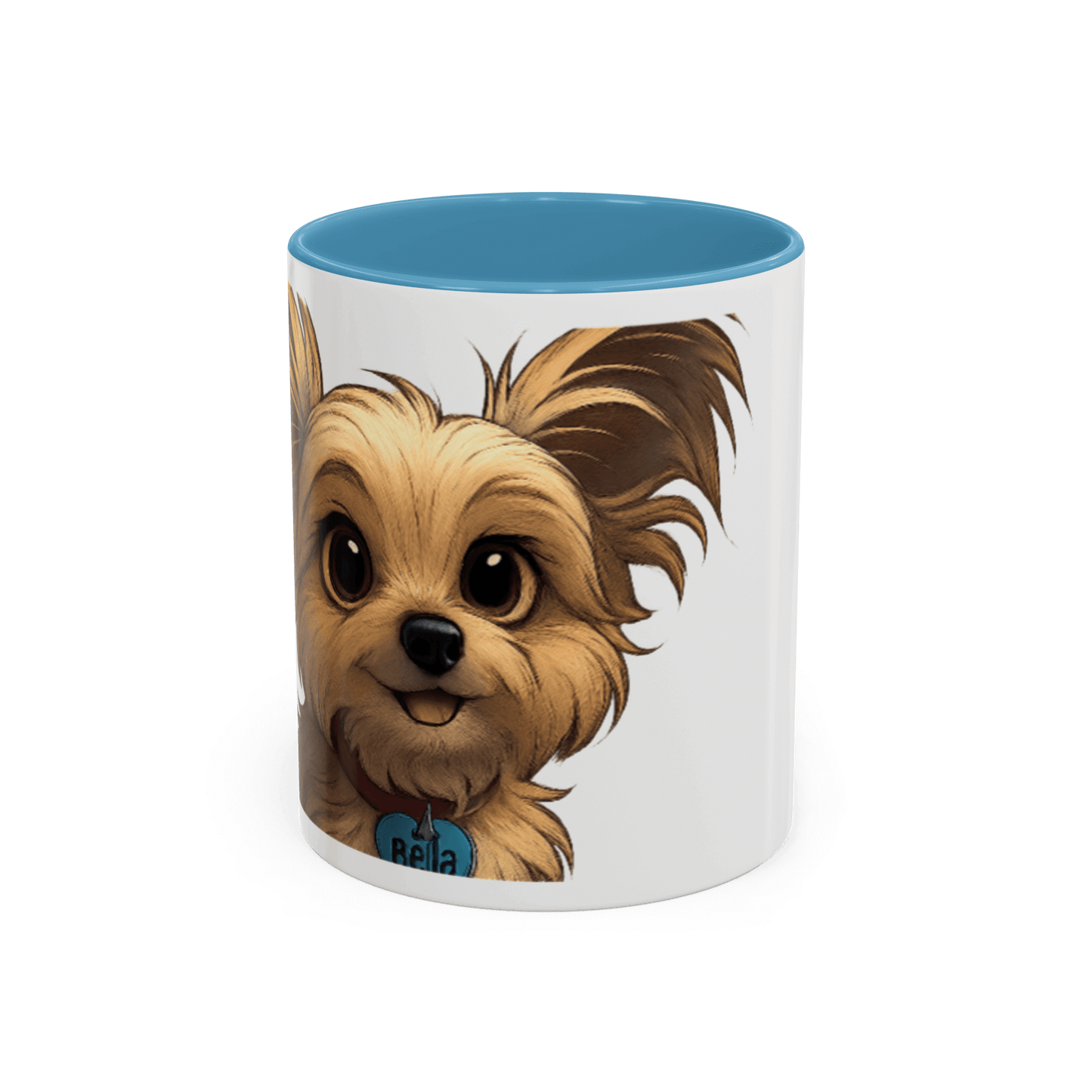 Personalized Pet Cartoon Mug featuring a cute illustration of a dog named Bella in a Disney-inspired style.