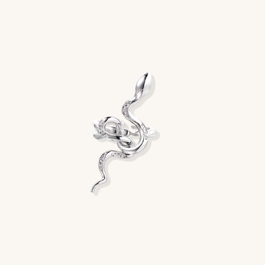 Serpent Flow Ring featuring a sculptural snake design with sparkling crystal accents.