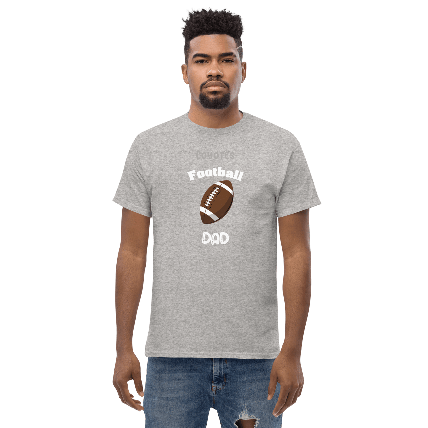 Personalized football dad tee shirt with coyote design, perfect for proud supporters and game day fans.
