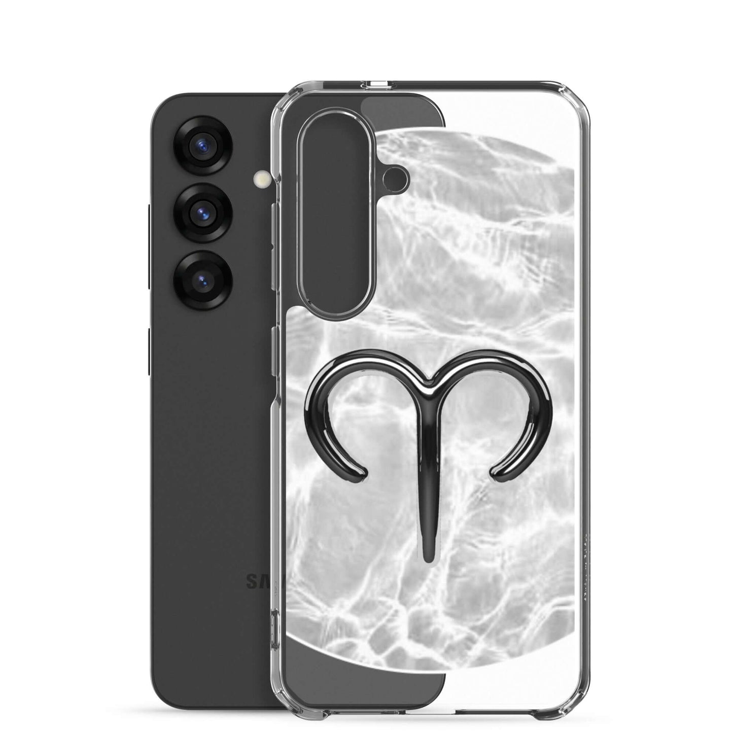 Zodiac Aries Samsung Phone Case with ripple marble finish and ram symbol, protecting against scratches and dirt.