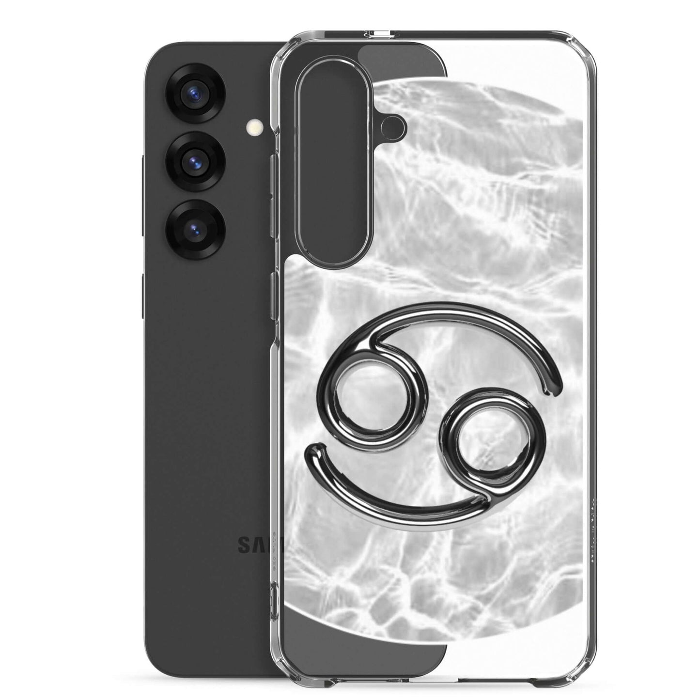 Zodiac Cancer Samsung Phone Case featuring a moonstone ripple marble design and protective polycarbonate back.