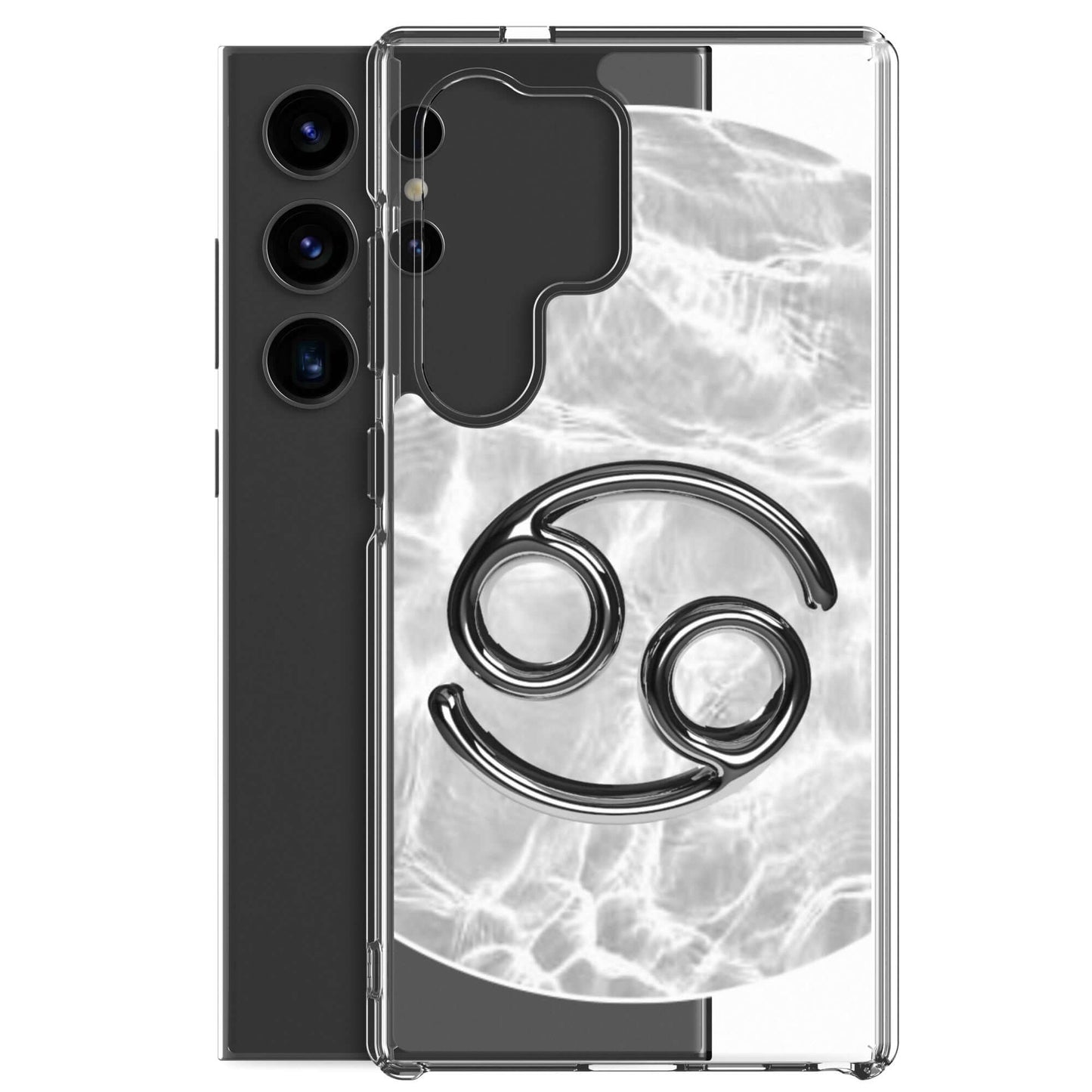 Zodiac Cancer Samsung Phone Case featuring a ripple marble design and unique crab symbol, perfect for stylish protection.
