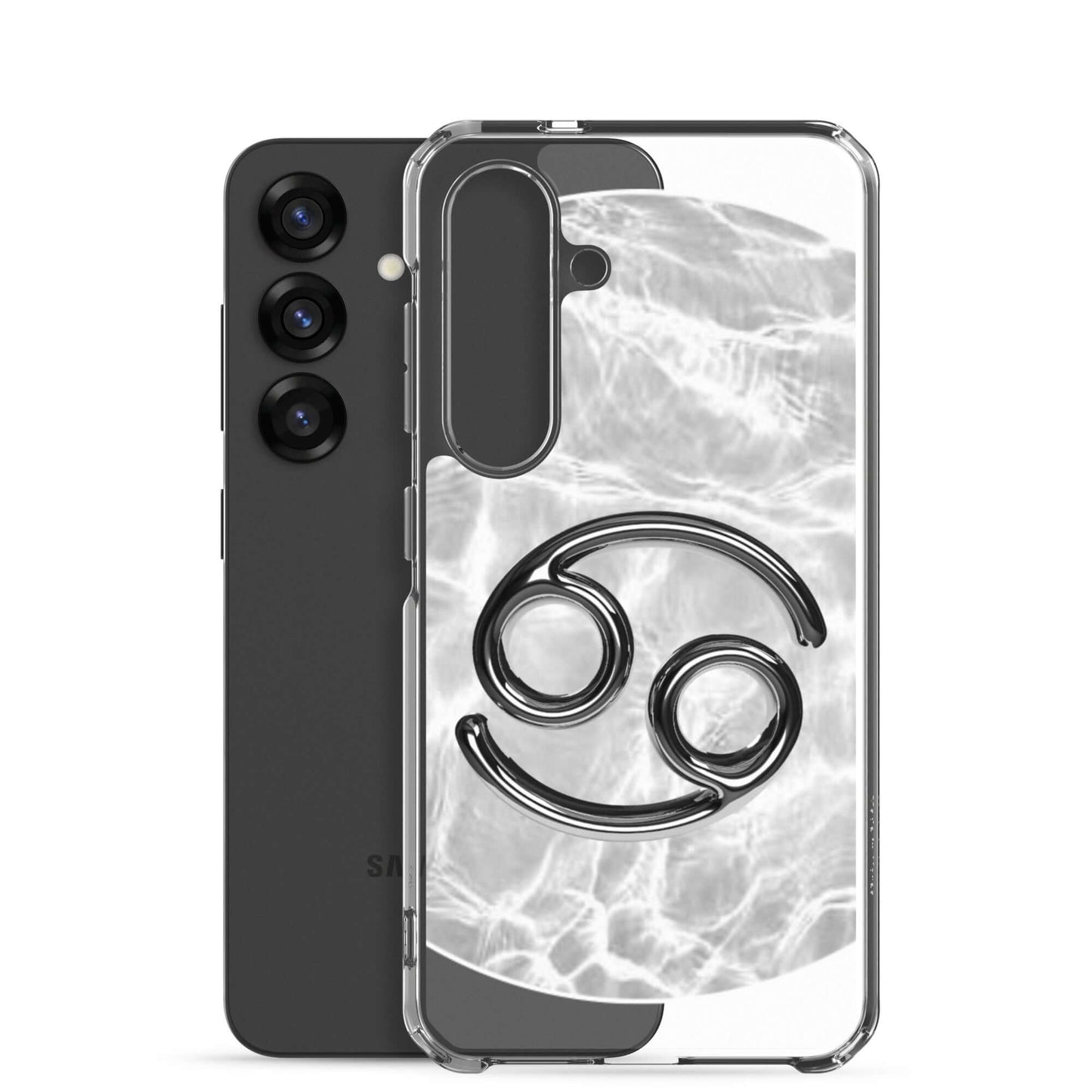 Zodiac Cancer Samsung Phone Case with moonstone ripple marble design, protecting smartphone with style.