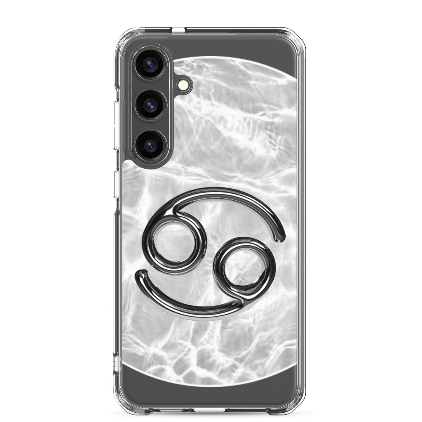 Zodiac Cancer Samsung Phone Case featuring moonstone ripple marble design and intuitive crab symbol.